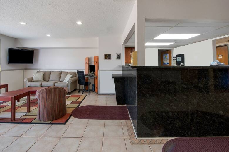 Super 8 College Station hotel lobby in College Station, Texas