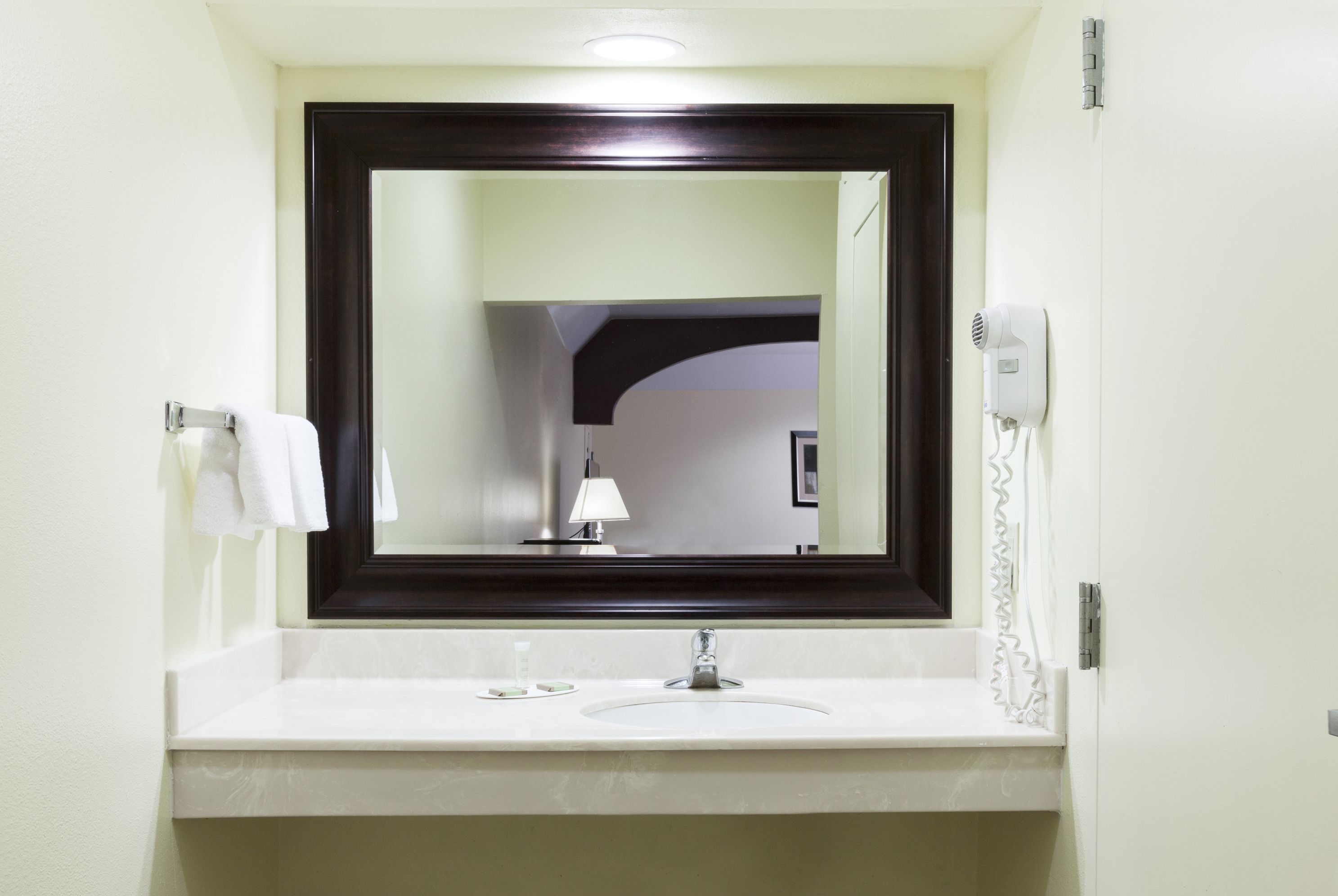 Guest room bath at the Super 8 by Wyndham Fairfield Tx in Fairfield, Texas