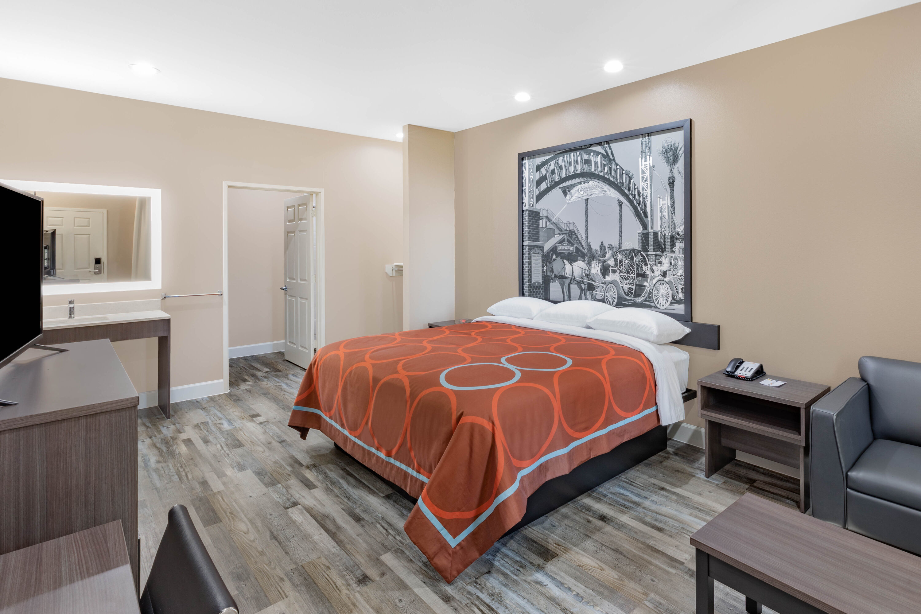 Guest room at the Super 8 by Wyndham Houston NW Beltway 8/West Rd in Houston, Texas