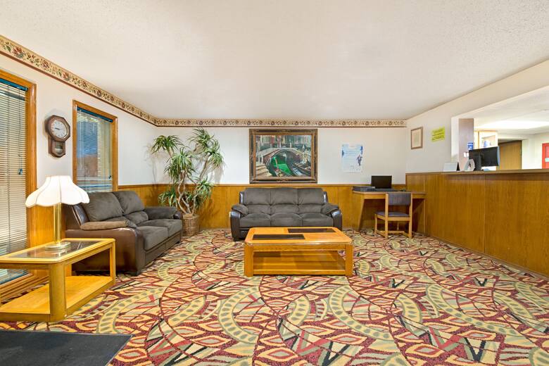 Super 8 Plano/Dallas Area hotel lobby in Plano, Texas