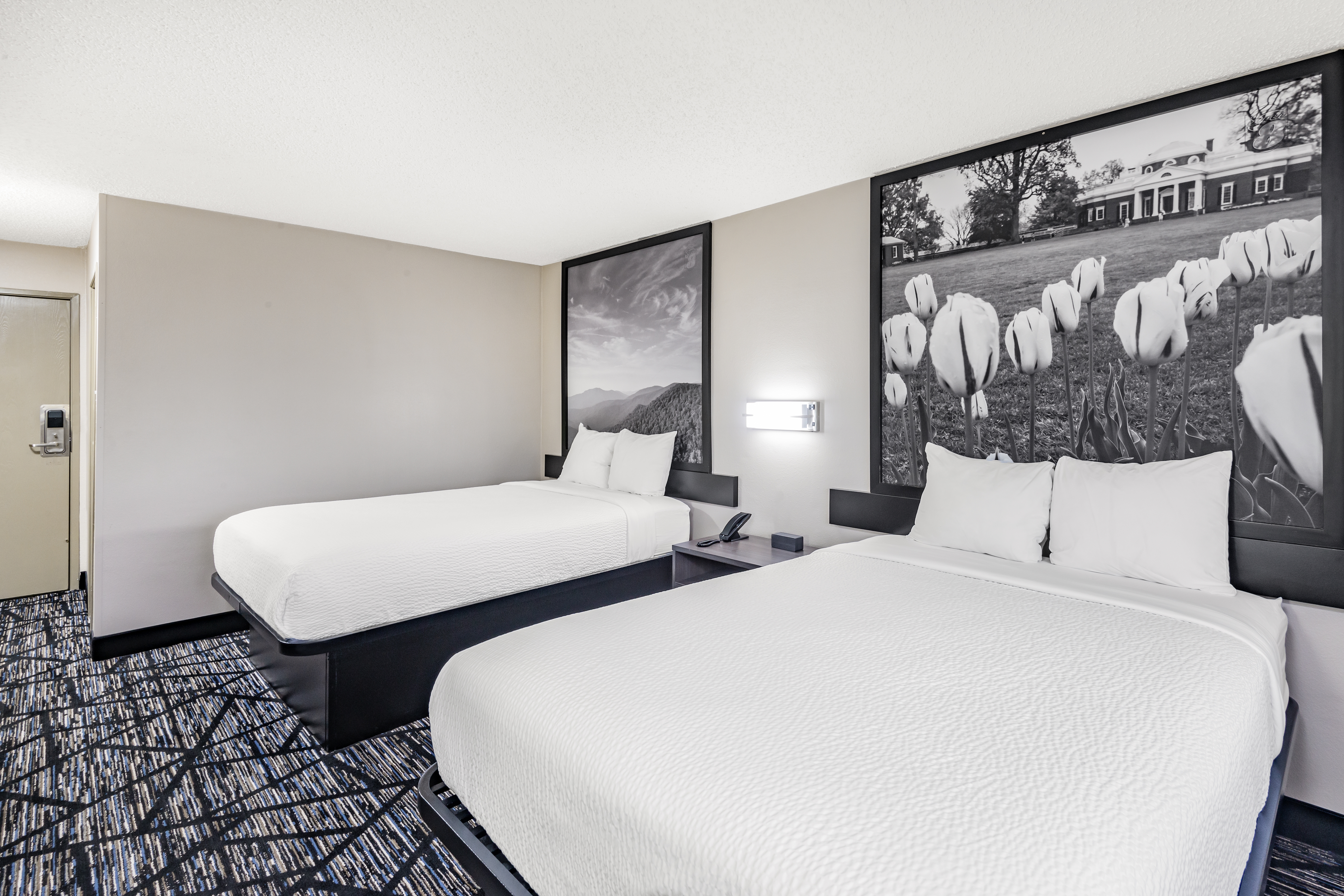 Guest room at the Super 8 by Wyndham Charlottesville in Charlottesville, Virginia