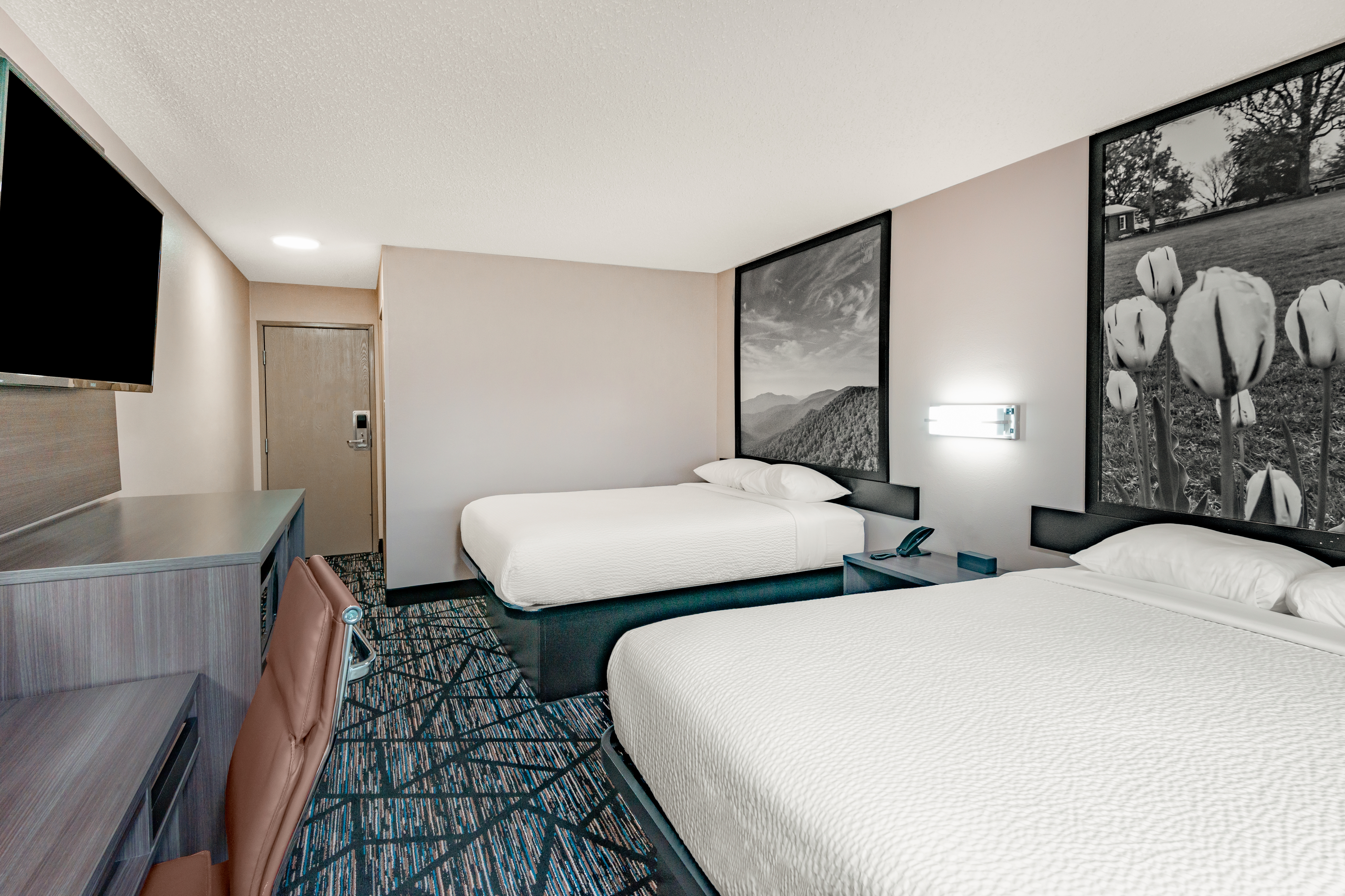 Guest room at the Super 8 by Wyndham Charlottesville in Charlottesville, Virginia