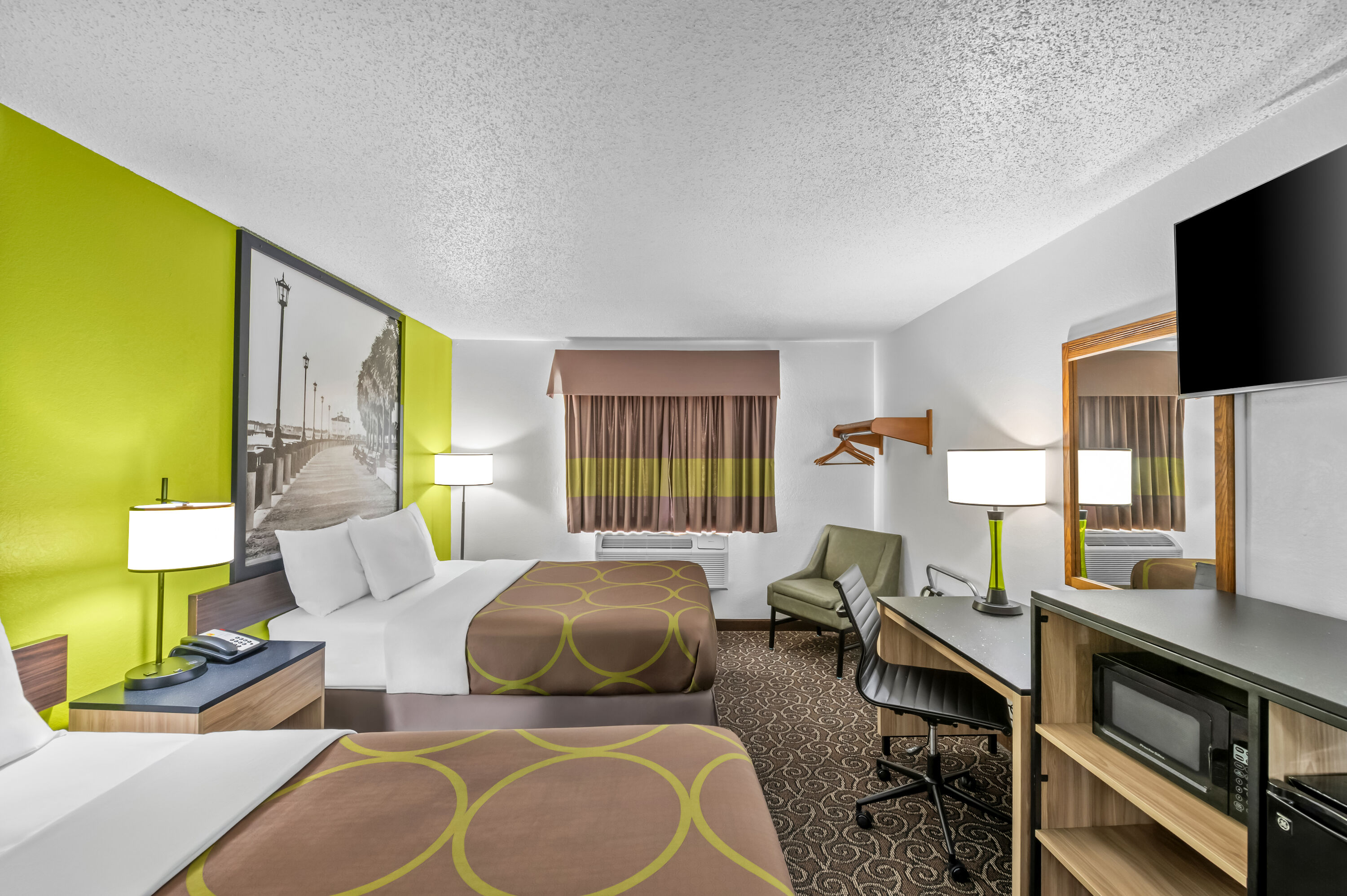 Double bed guest room at the Super 8 by Wyndham Franklin in Franklin, Virginia