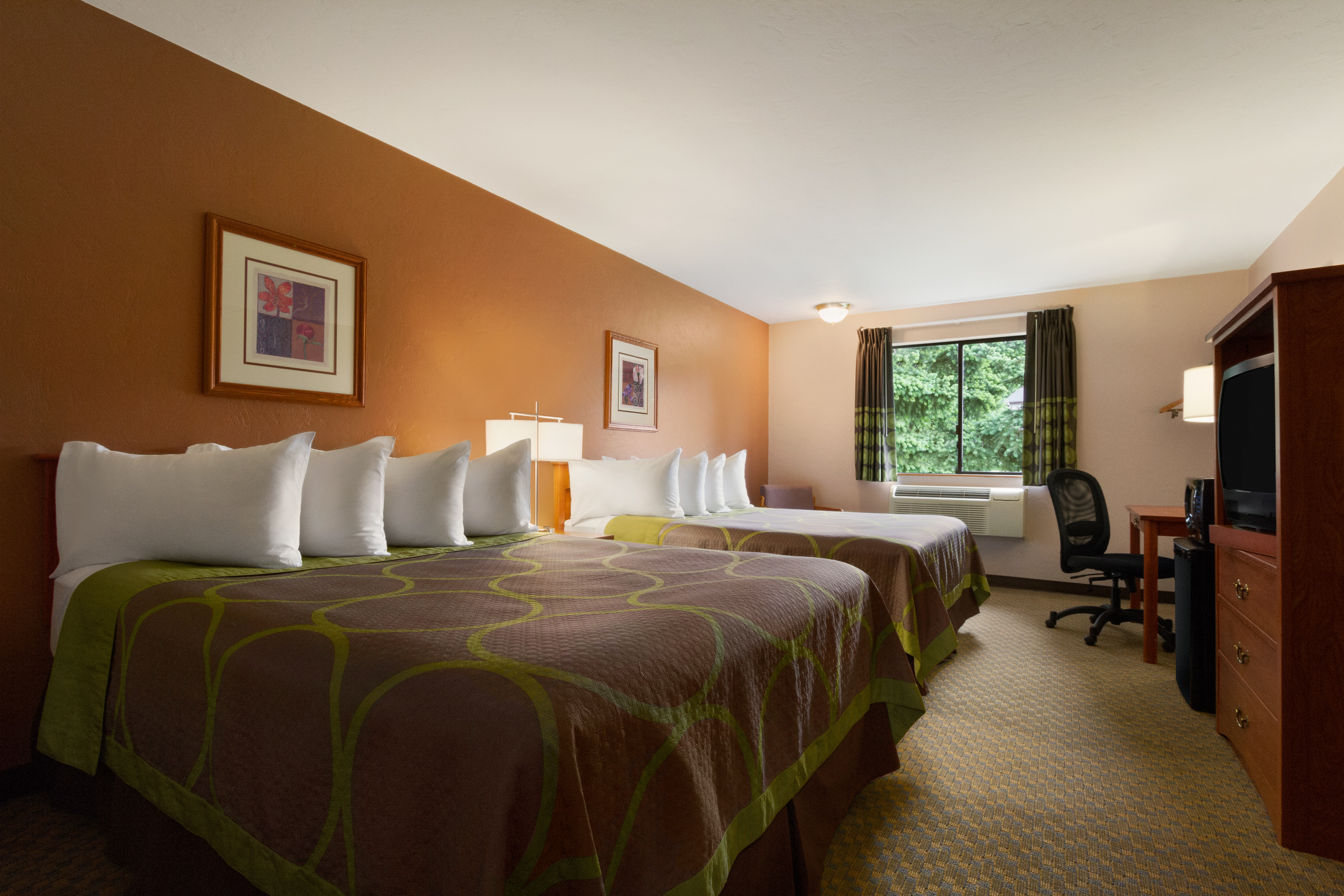 Guest room at the Super 8 by Wyndham Port Angeles at Olympic National Park in Port Angeles, Washington