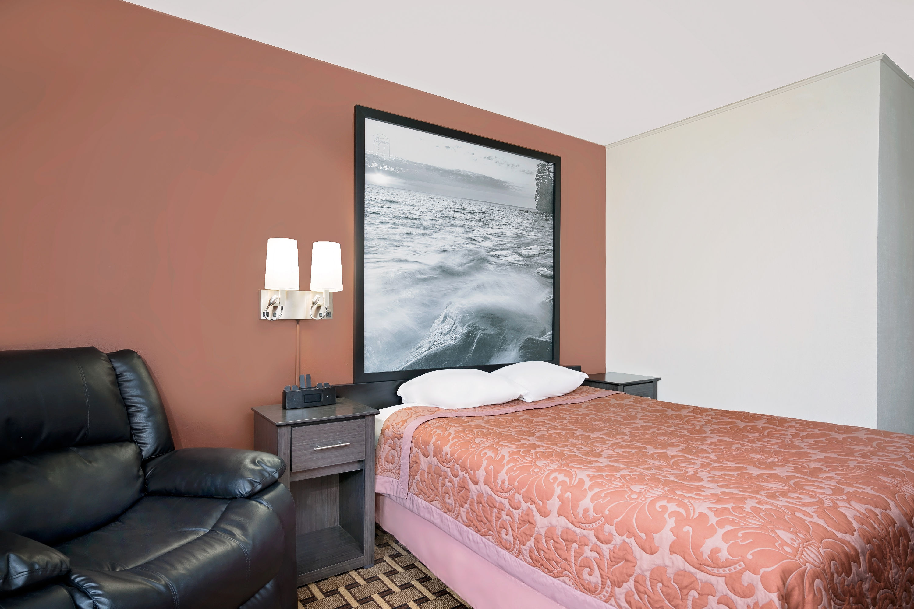 Guest room at the Super 8 by Wyndham Ashland in Ashland, Wisconsin