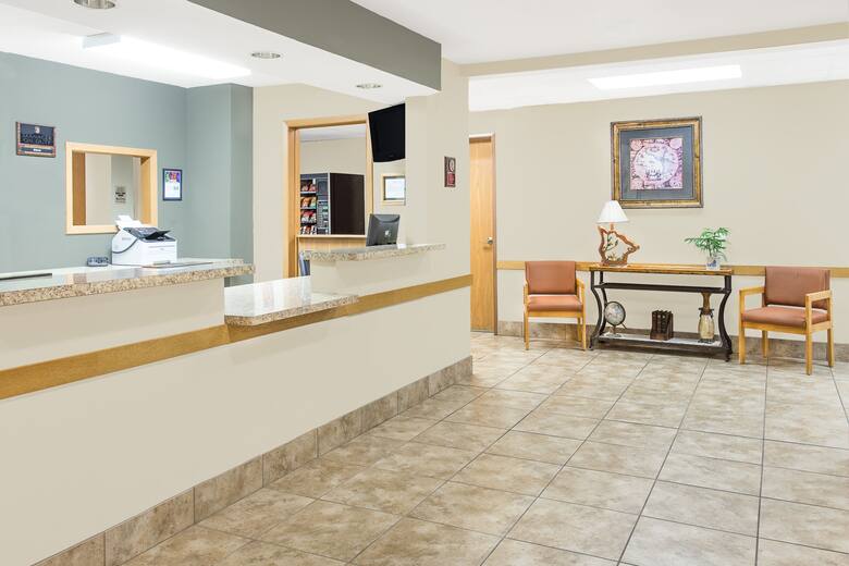 Super 8 Darlington hotel lobby in Darlington, Wisconsin