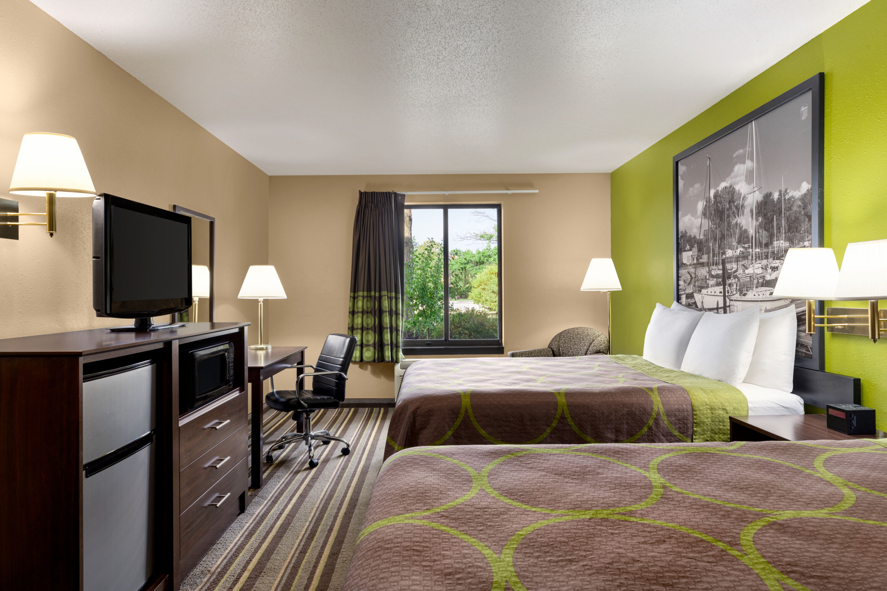 Guest room at the Super 8 by Wyndham Germantown/Milwaukee in Germantown, Wisconsin