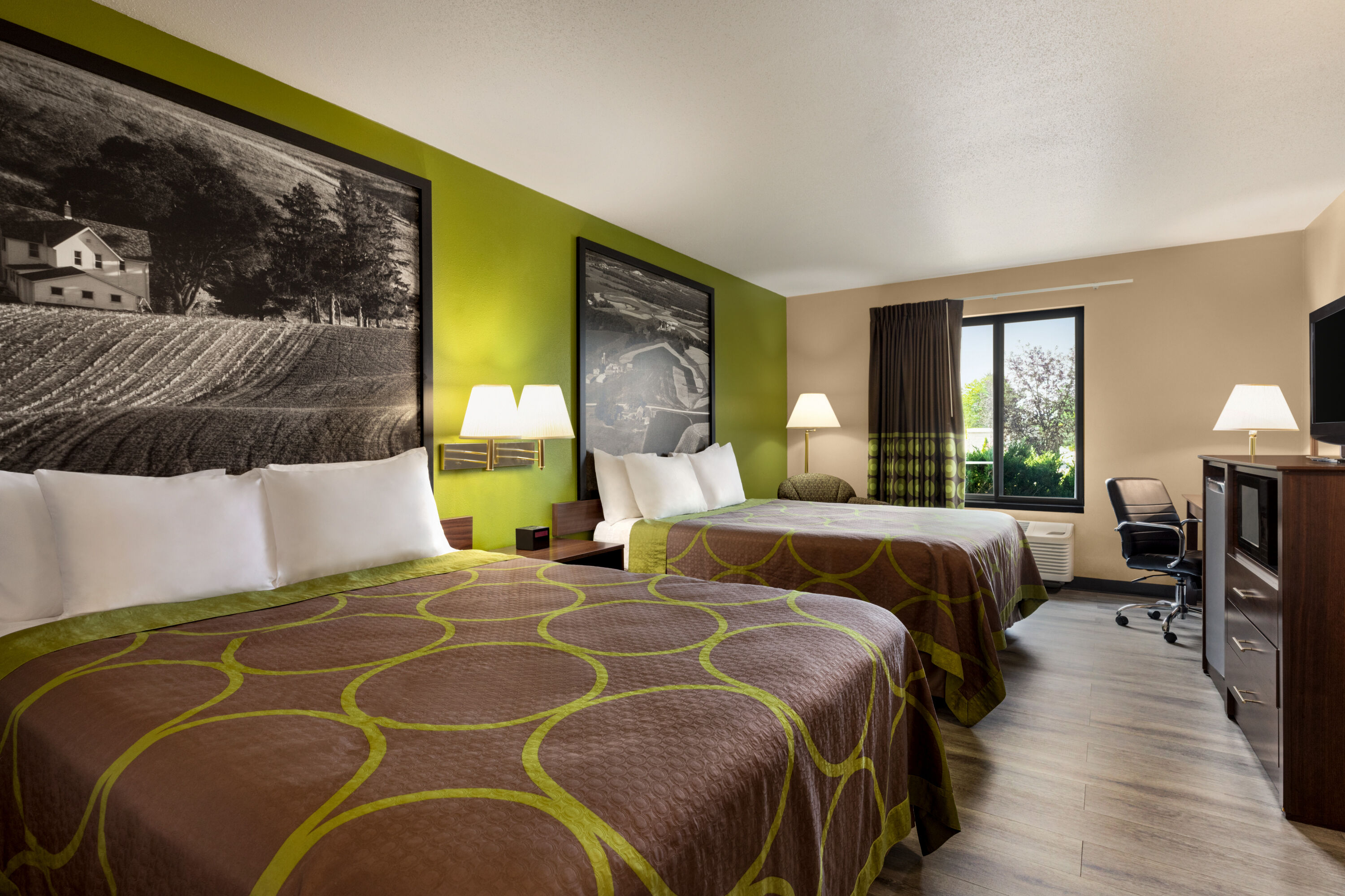 Guest room at the Super 8 by Wyndham Germantown/Milwaukee in Germantown, Wisconsin