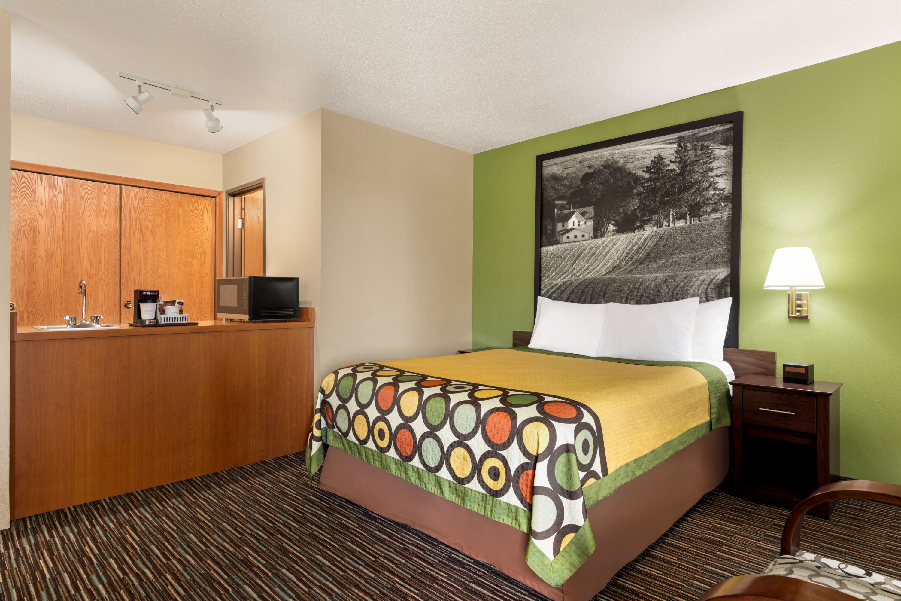 Guest room at the Super 8 by Wyndham Germantown/Milwaukee in Germantown, Wisconsin