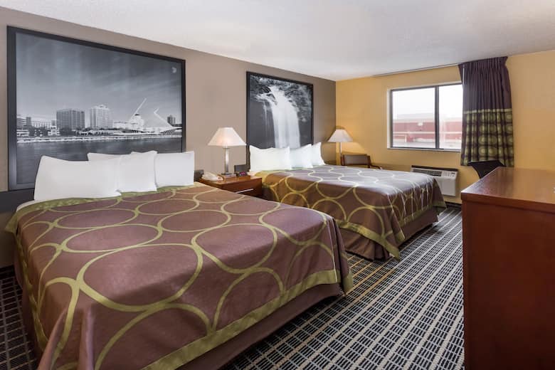 Guest room at the Super 8 Janesville in Janesville, Wisconsin