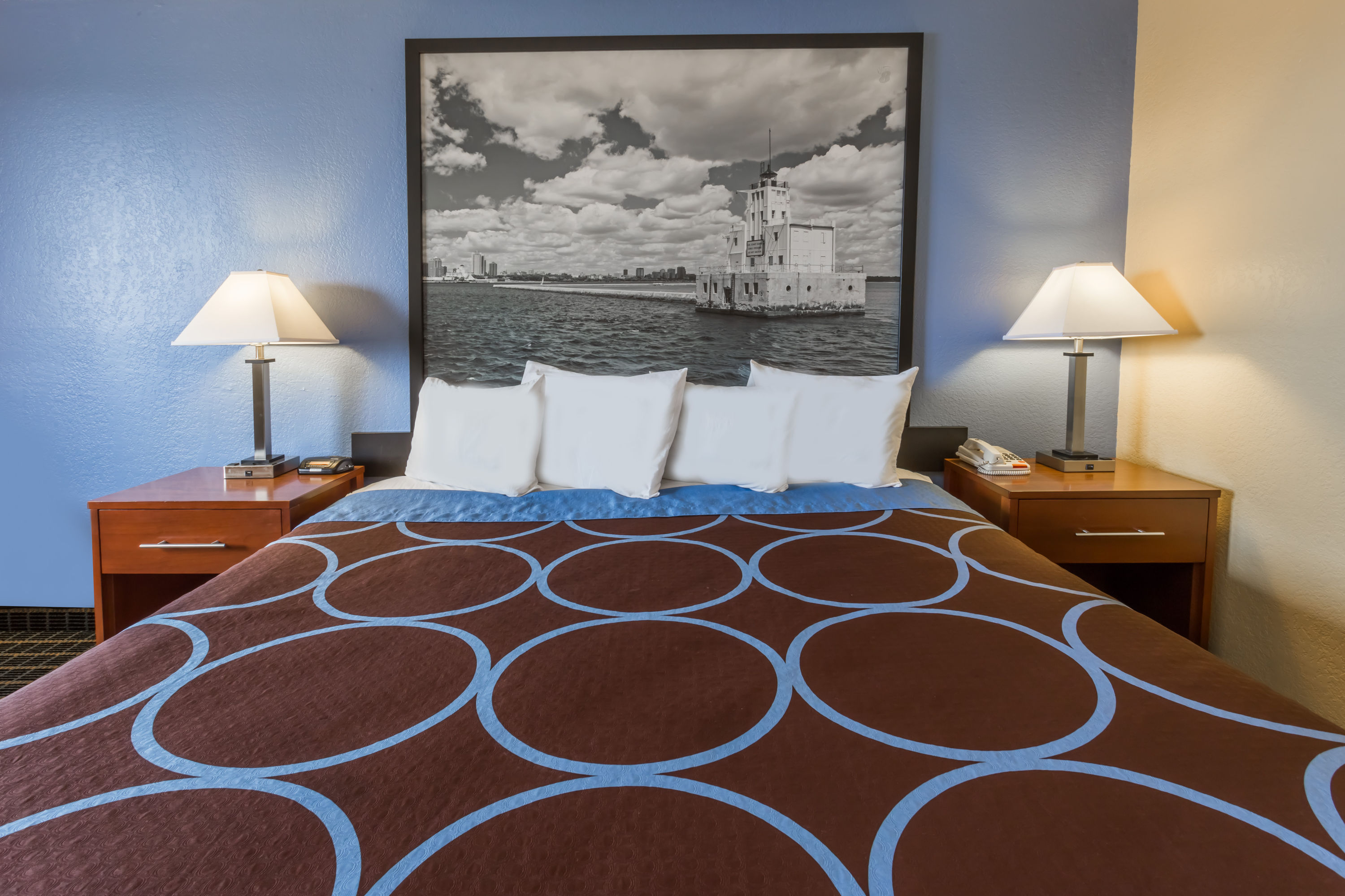 Guest room at the Super 8 by Wyndham Janesville in Janesville, Wisconsin