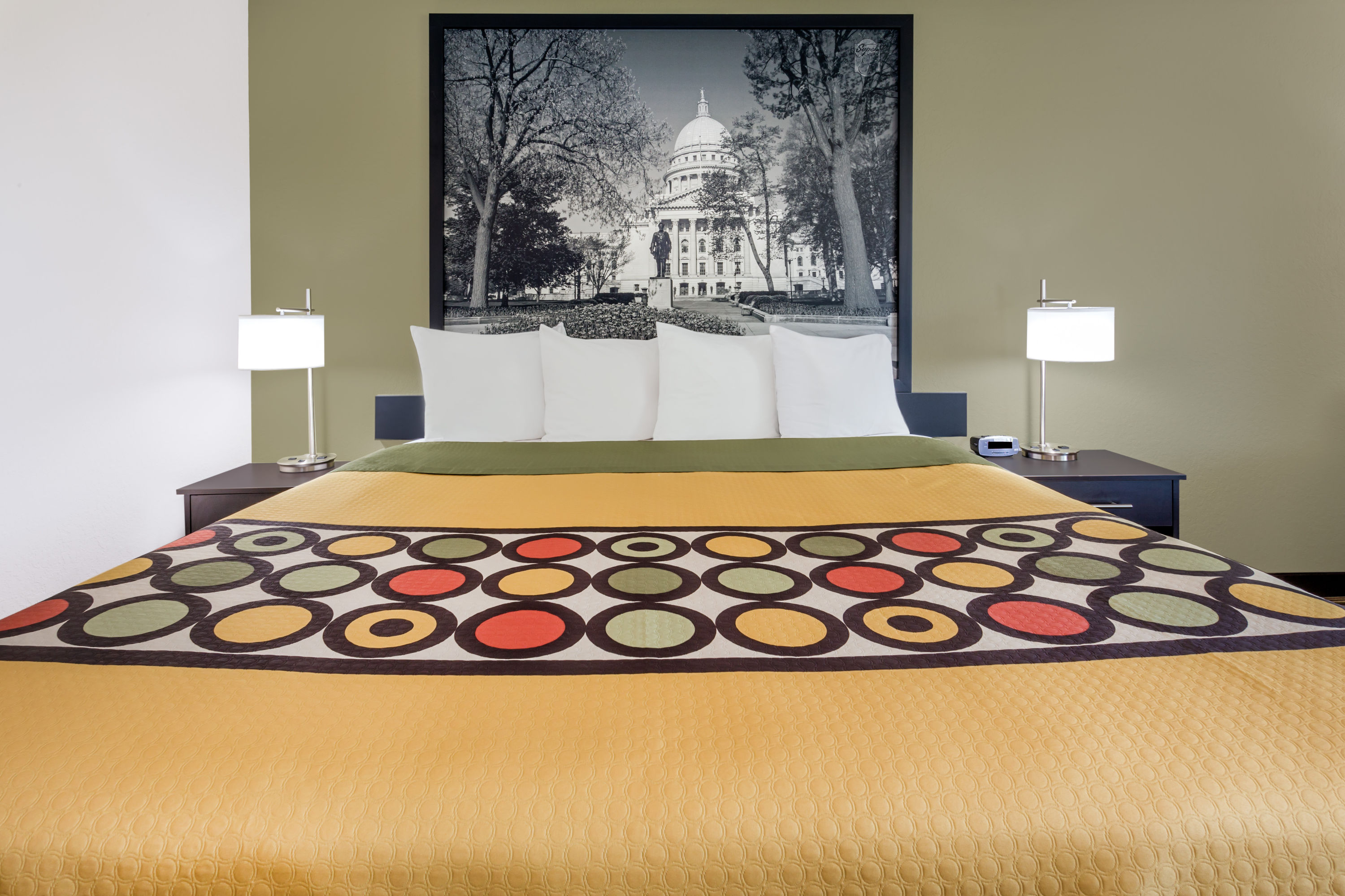 Guest room at the Super 8 by Wyndham Madison South in Madison, Wisconsin