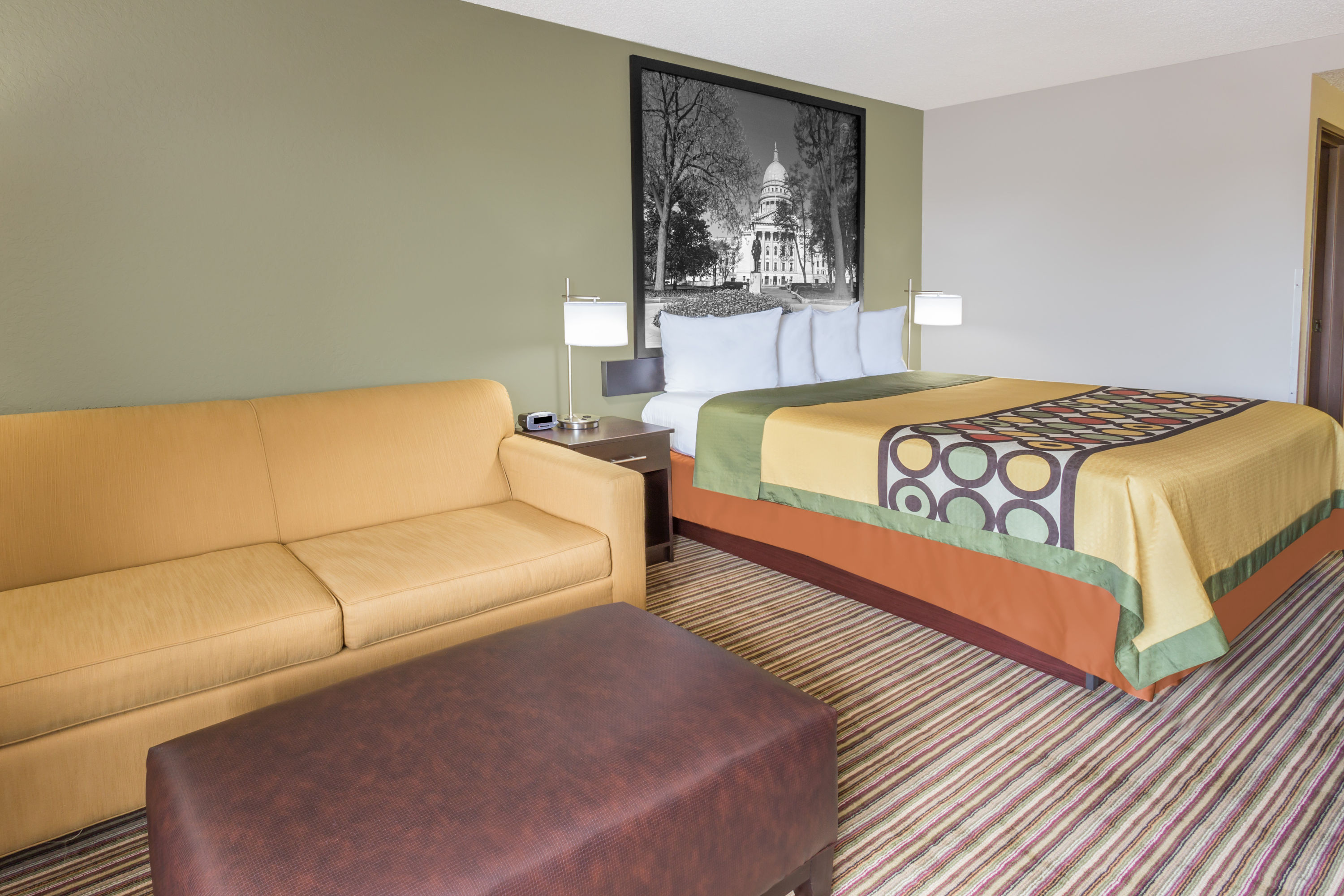 Guest room at the Super 8 by Wyndham Madison South in Madison, Wisconsin