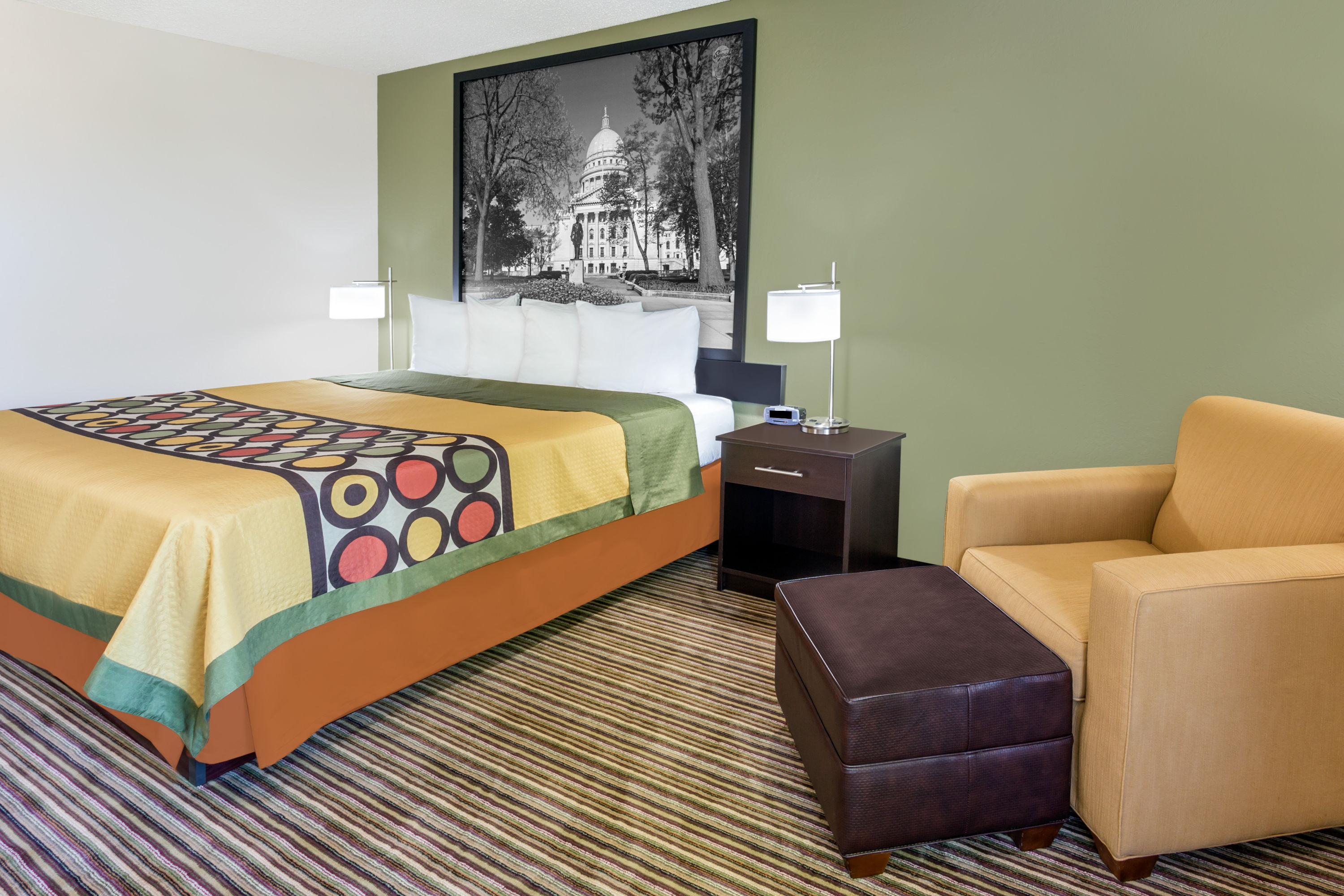 Guest room at the Super 8 by Wyndham Madison South in Madison, Wisconsin