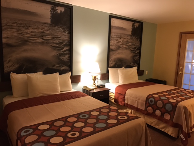 Double bed guest room at the Super 8 by Wyndham Plover Stevens Point Area in Plover, Wisconsin