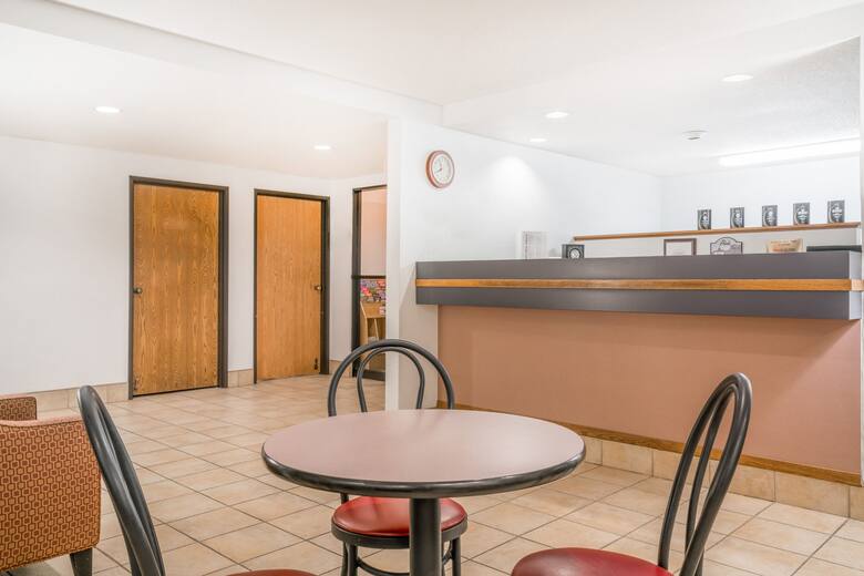 Super 8 Portage hotel lobby in Portage, Wisconsin