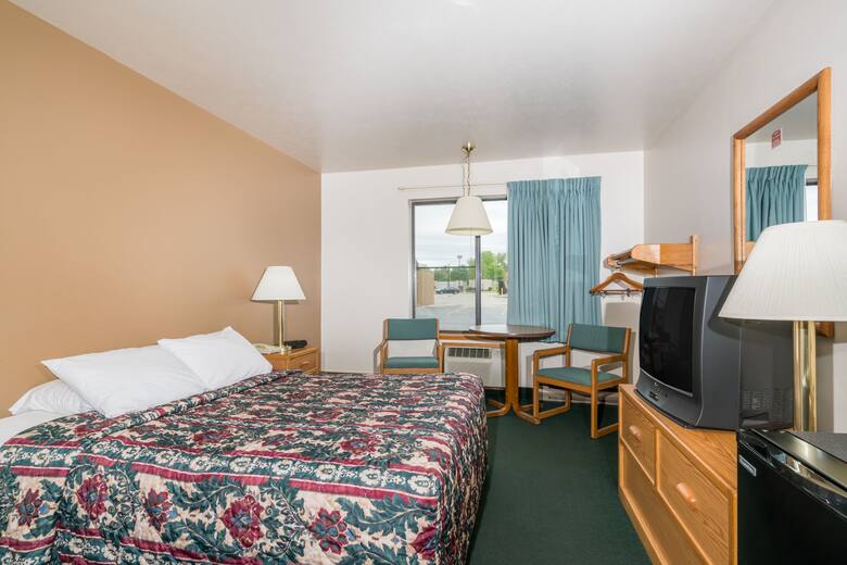 Guest room at the Super 8 Shawano in Shawano, Wisconsin