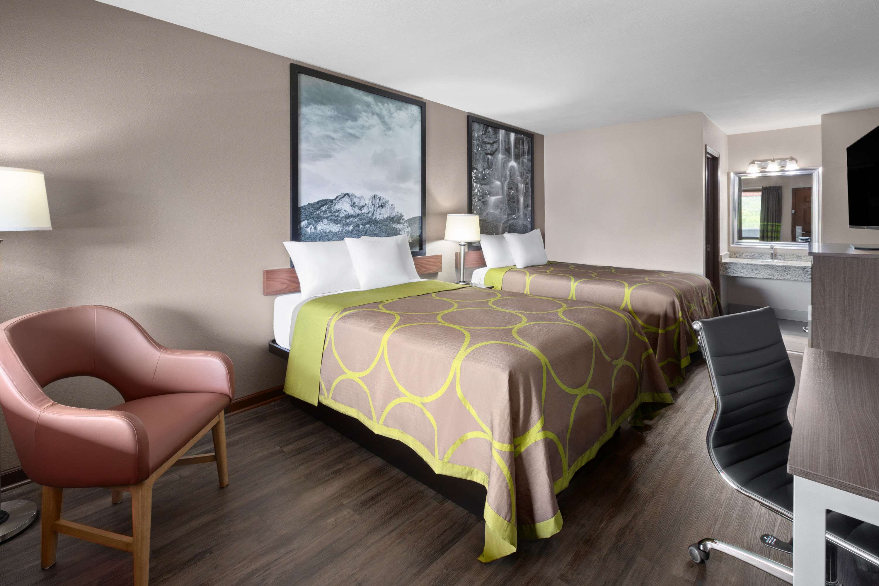 Guest room at the Super 8 by Wyndham Bridgeport/Clarksburg Area in Bridgeport, West Virginia