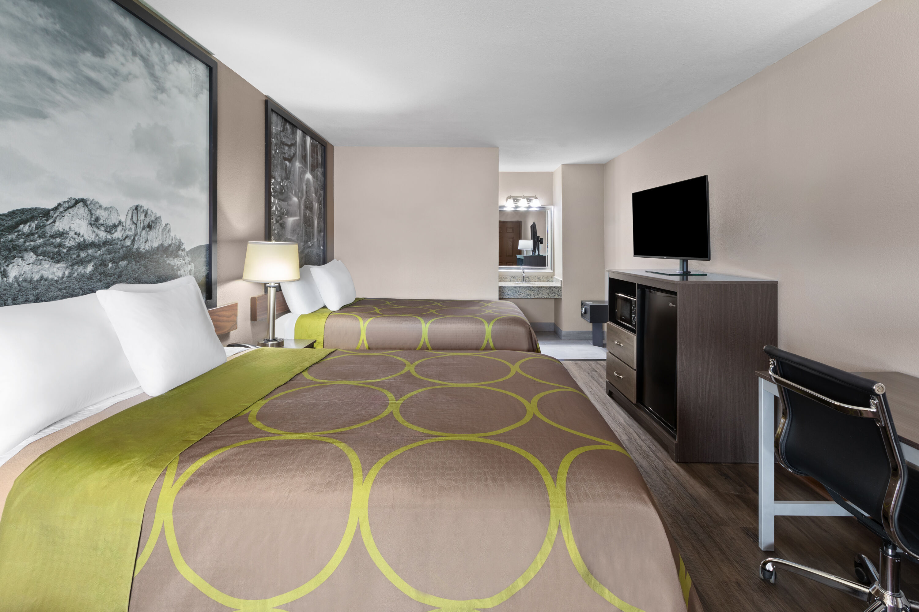 Guest room at the Super 8 by Wyndham Bridgeport/Clarksburg Area in Bridgeport, West Virginia