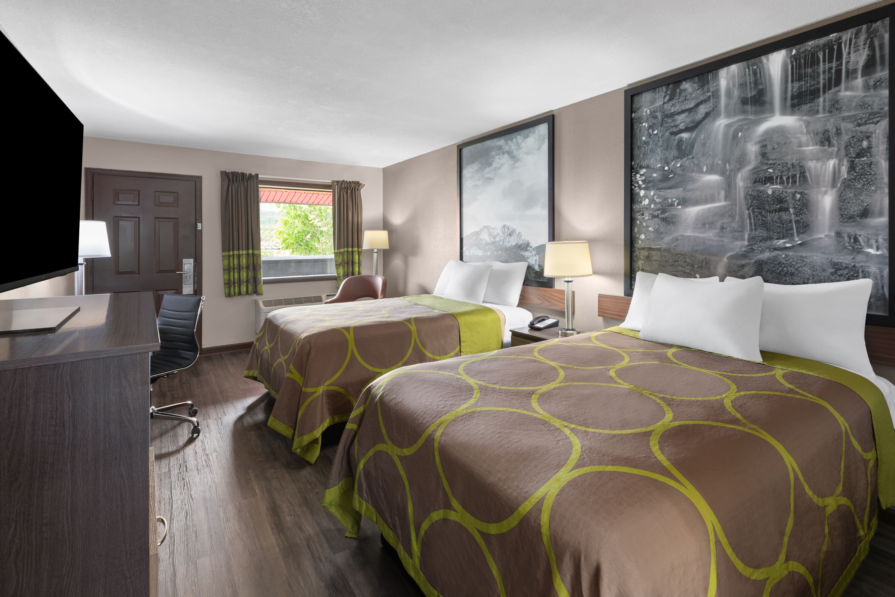 Guest room at the Super 8 by Wyndham Bridgeport/Clarksburg Area in Bridgeport, West Virginia