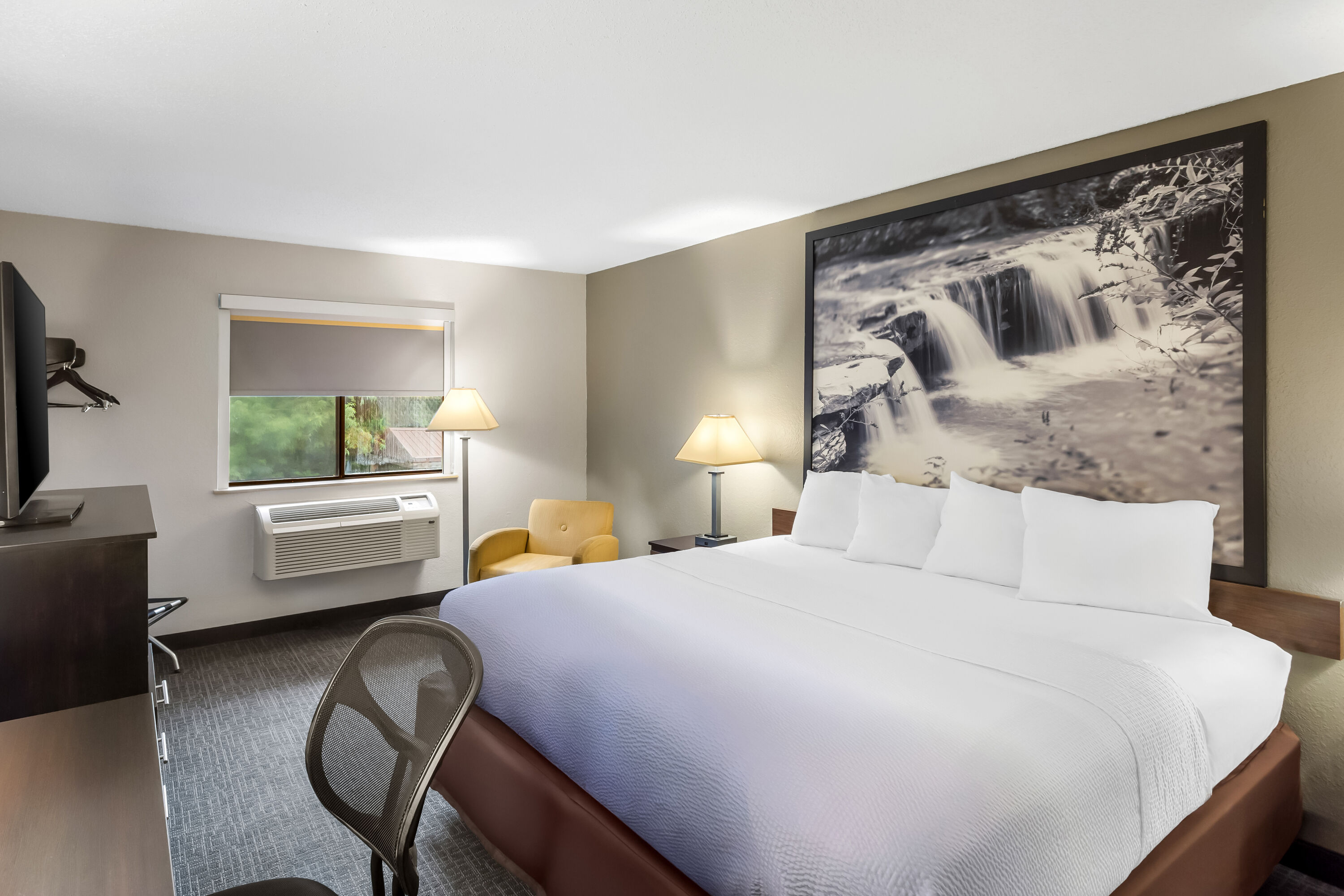 King bed guest room at the Super 8 by Wyndham Elkins in Elkins, West Virginia
