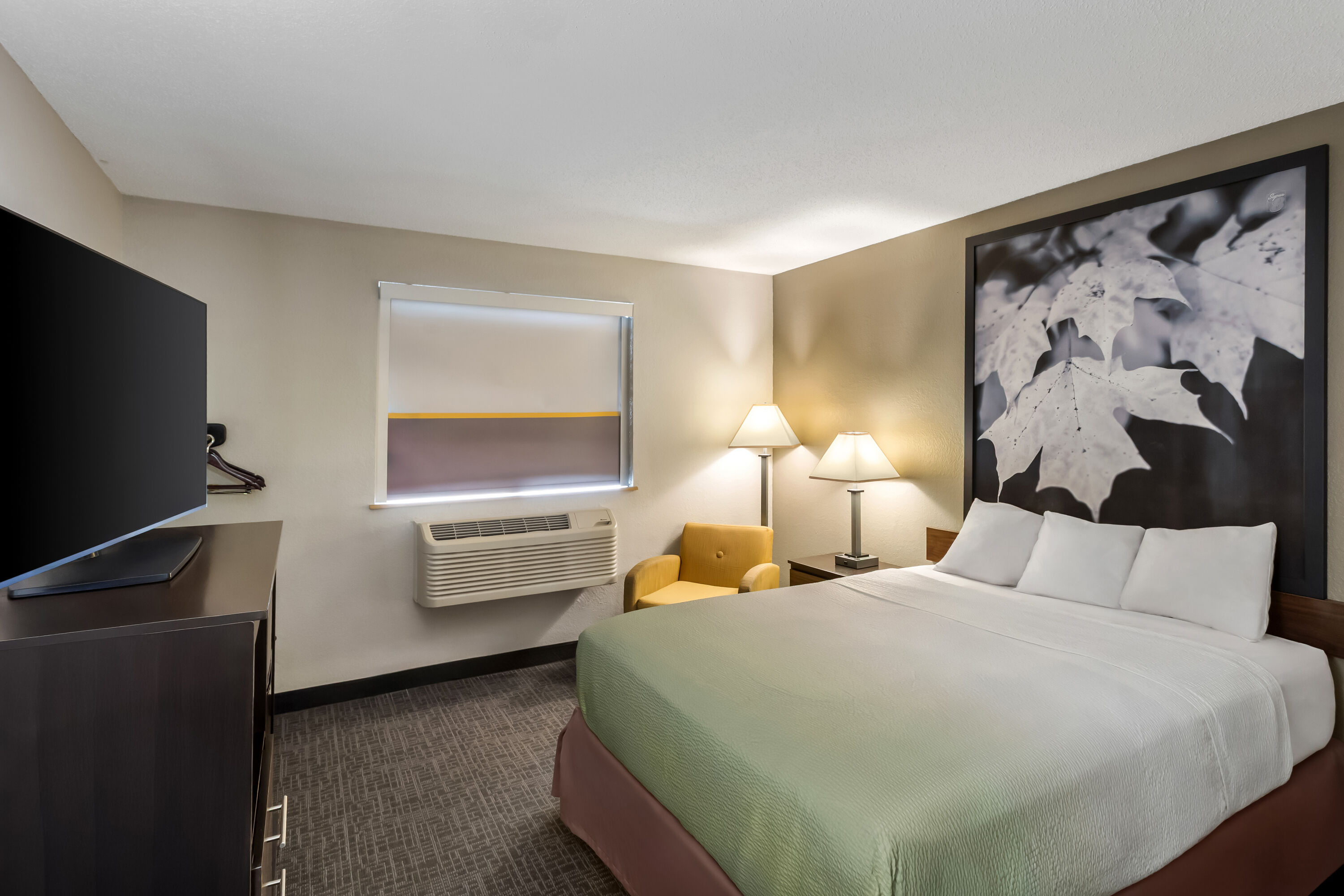 Queen bed guest room at the Super 8 by Wyndham Elkins in Elkins, West Virginia