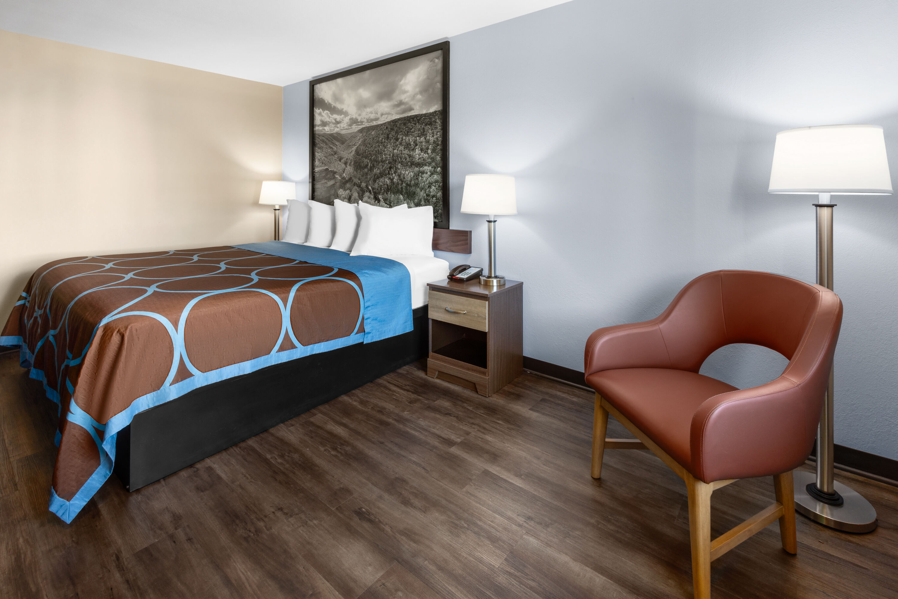 Guest room at the Super 8 by Wyndham Fairmont in Fairmont, West Virginia