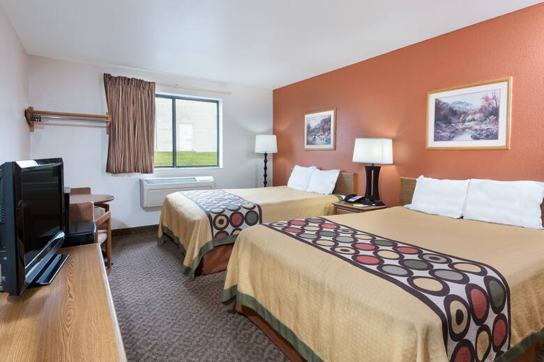 Guest room at the Super 8 Morgantown in Morgantown, West Virginia