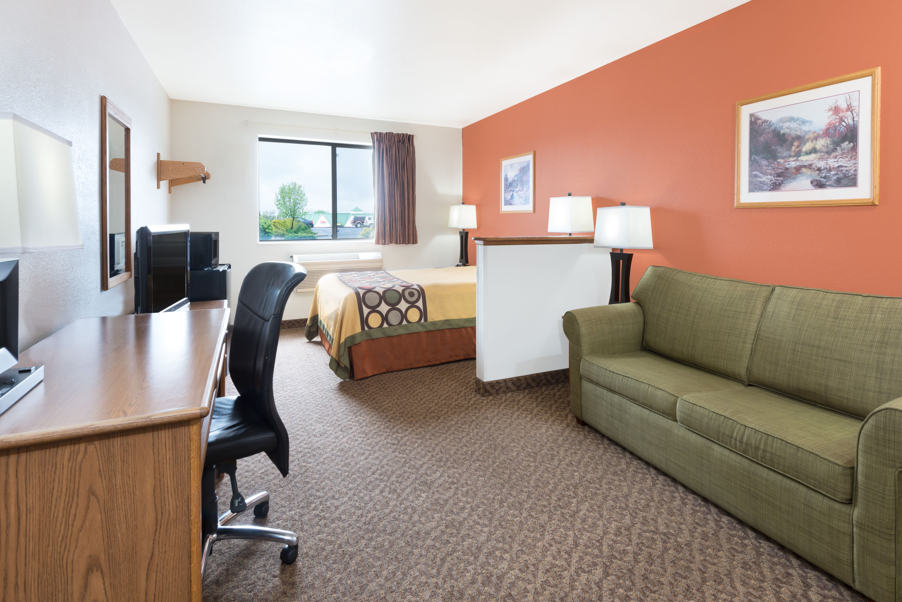 Guest room at the Super 8 by Wyndham Morgantown in Morgantown, West Virginia