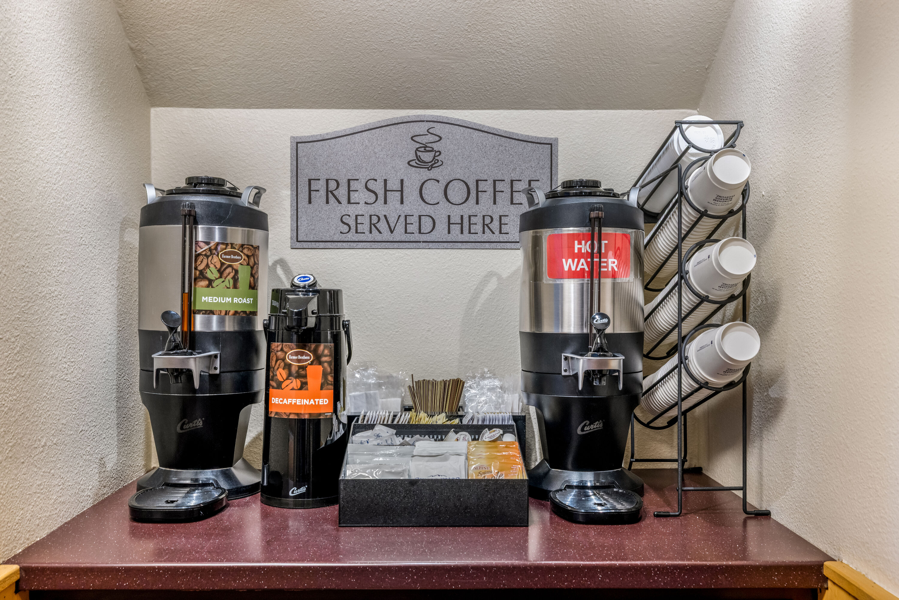 Super 8 by Wyndham Cody restaurant breakfast area close up in Cody, Wyoming
