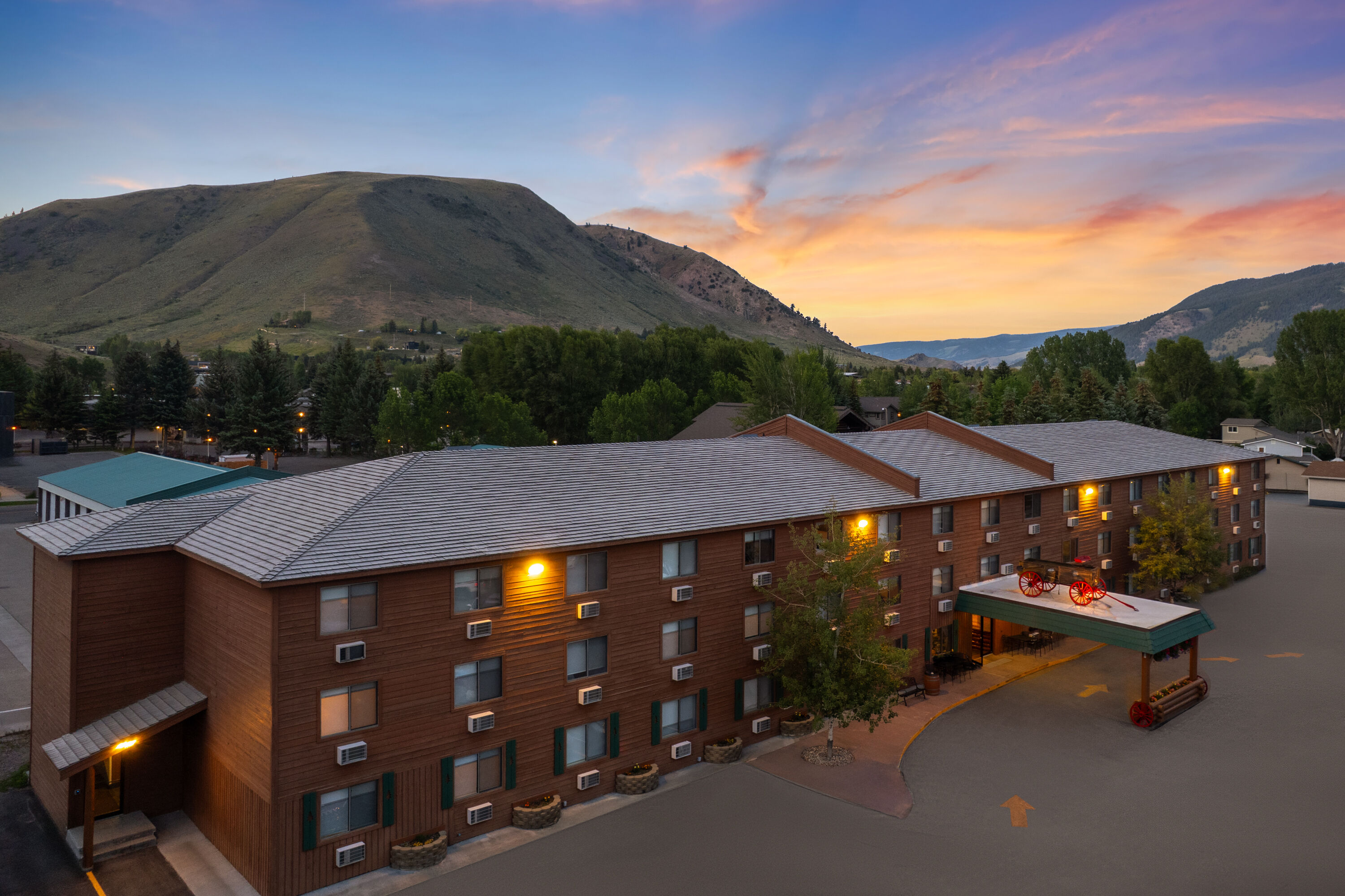 Exterior Dusk Image of Super 8 by Wyndham Jackson Hole hotel in Jackson, Wyoming