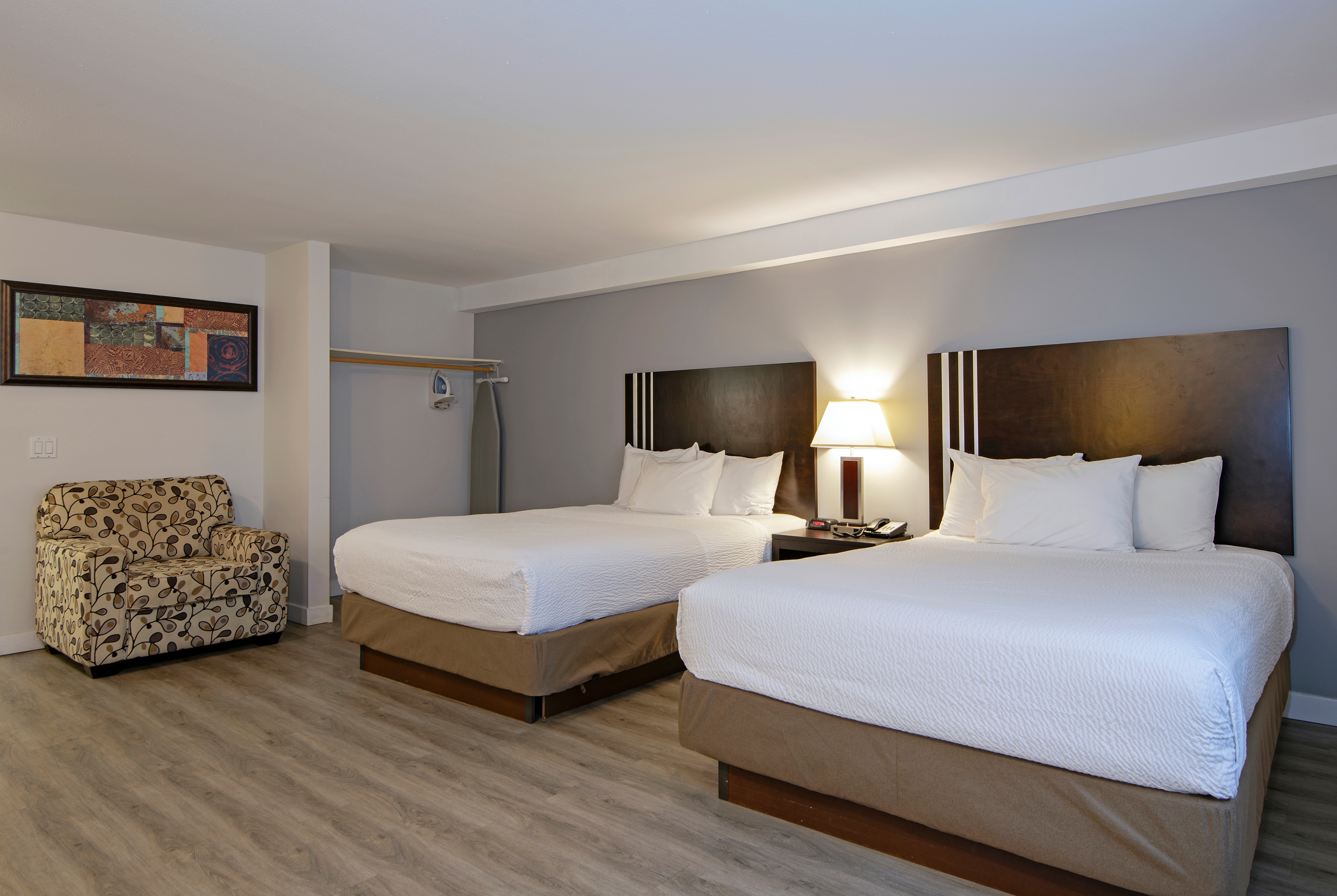 Guest room at the Travelodge by Wyndham Kamloops Mountview in Kamloops, British Columbia