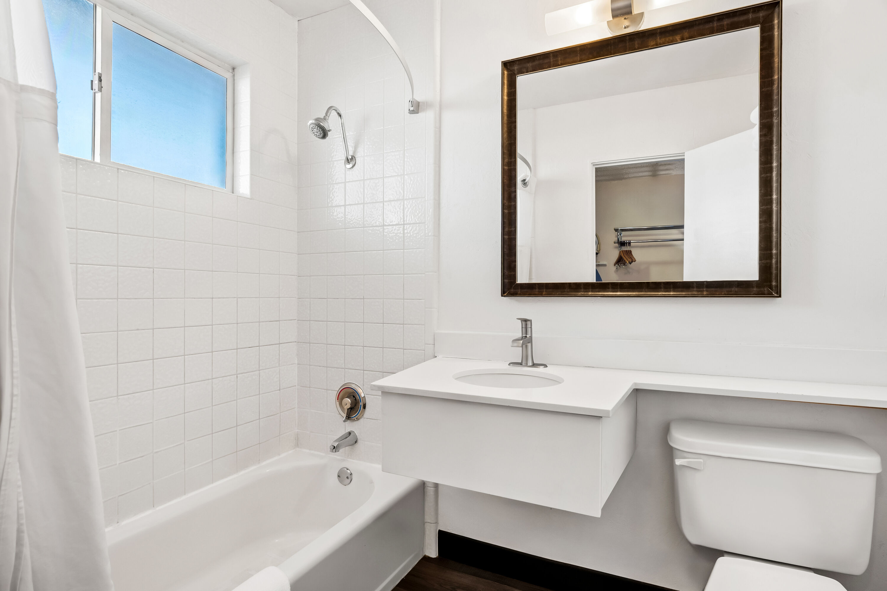 Guest room bath at the Travelodge by Wyndham Page, View of Lake in Page, Arizona