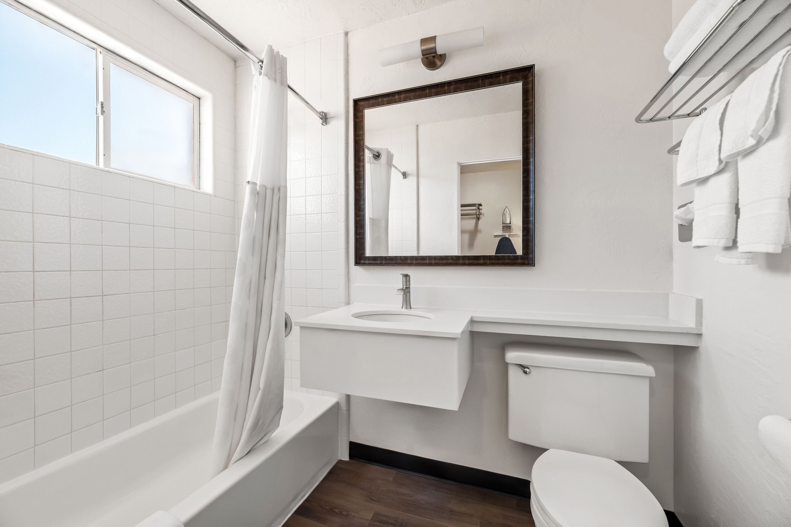 Guest room bath at the Travelodge by Wyndham Page, View of Lake in Page, Arizona