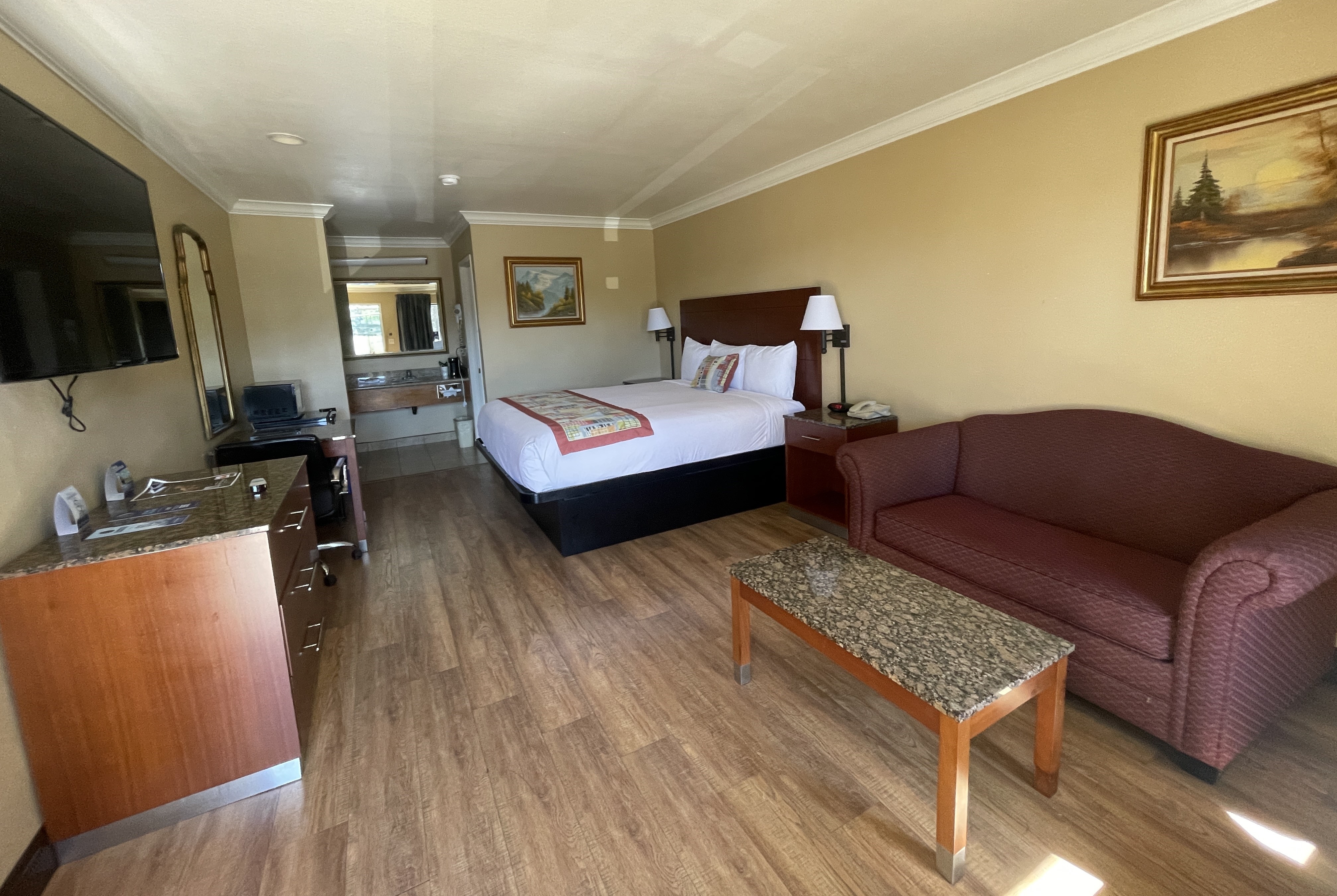 Guest room at the Travelodge by Wyndham Costa Mesa Newport Beach Hacienda in Costa Mesa, California