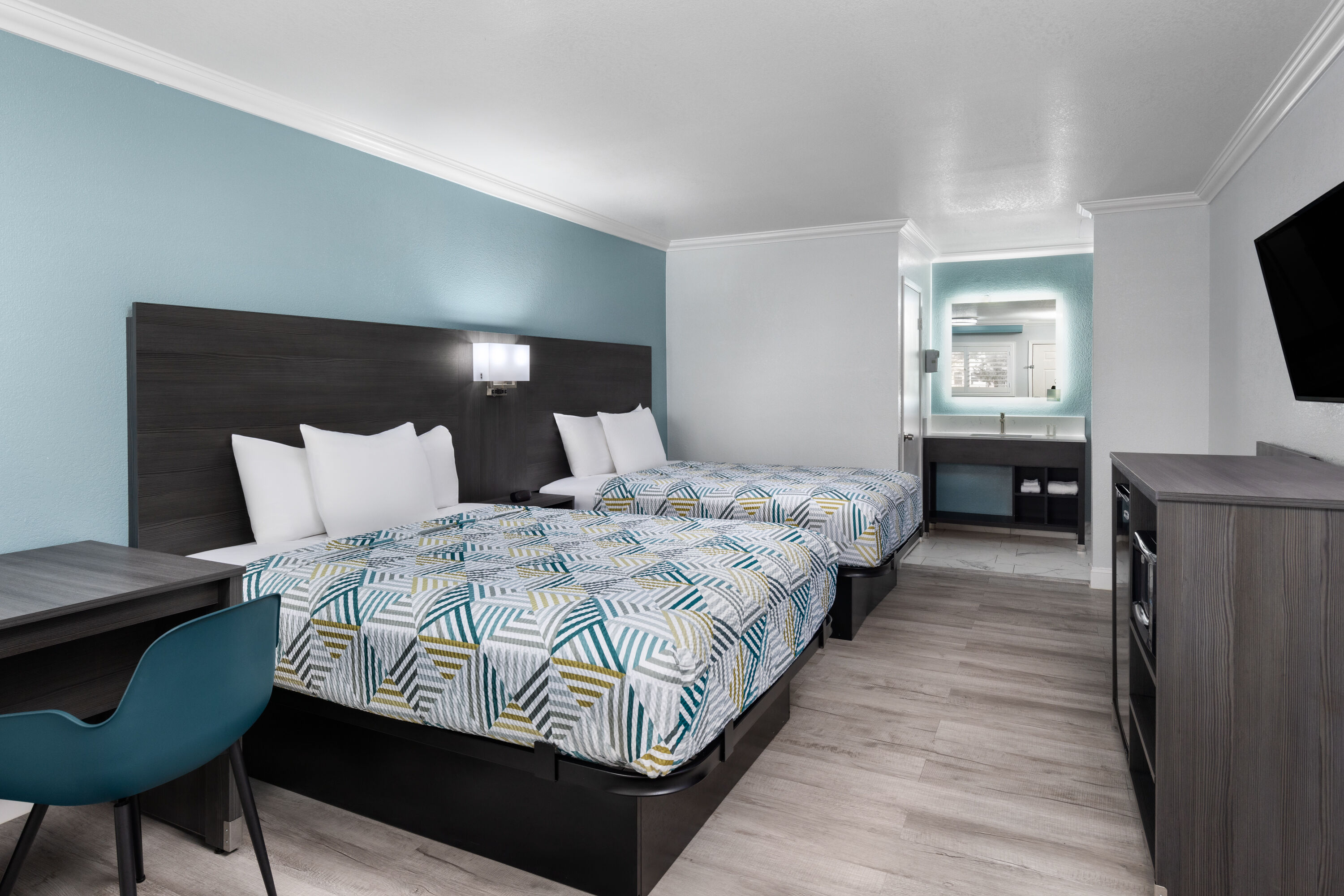 Guest room at the Travelodge by Wyndham Lemoore Near Naval Air Station in Lemoore, California