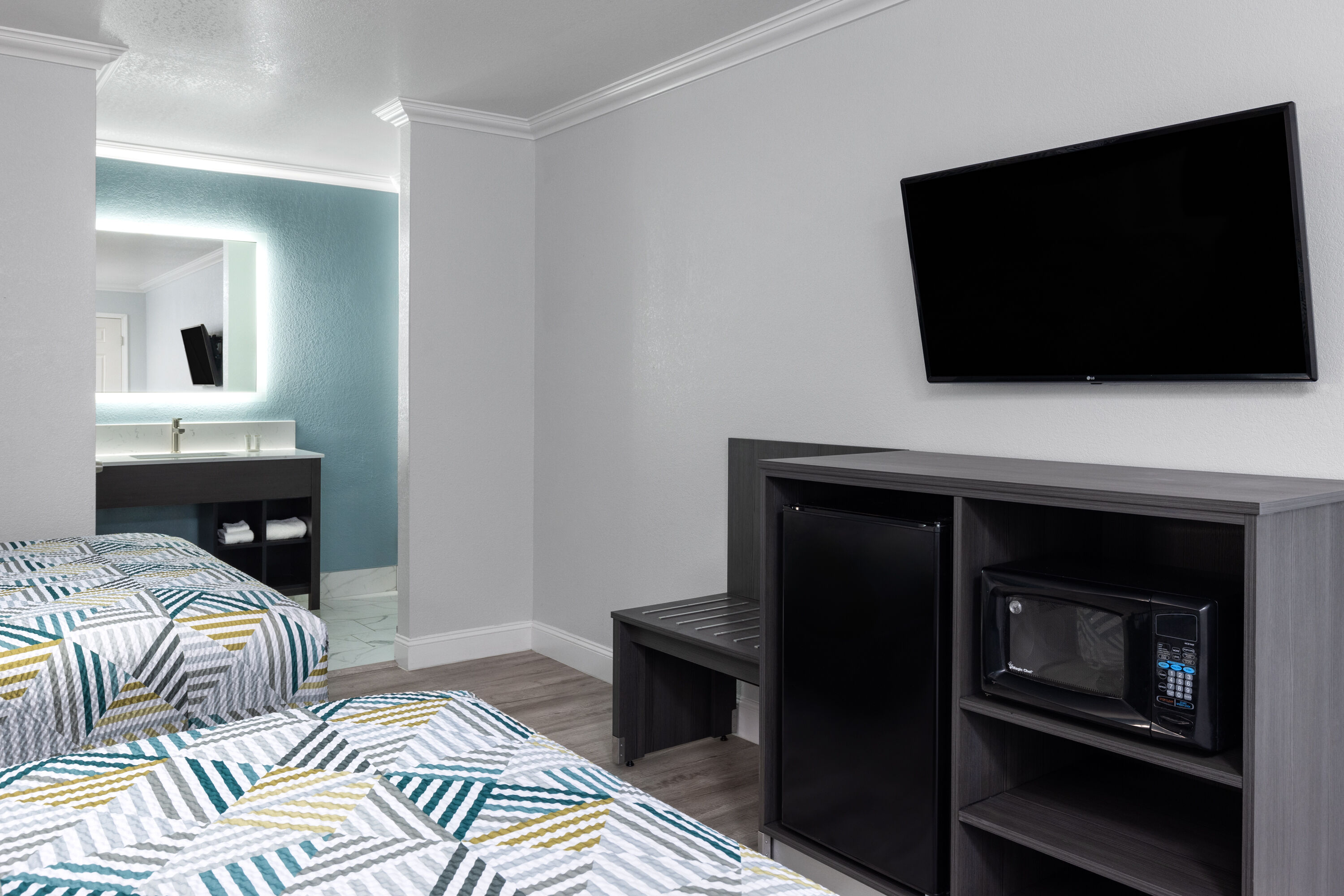 Guest room at the Travelodge by Wyndham Lemoore Near Naval Air Station in Lemoore, California