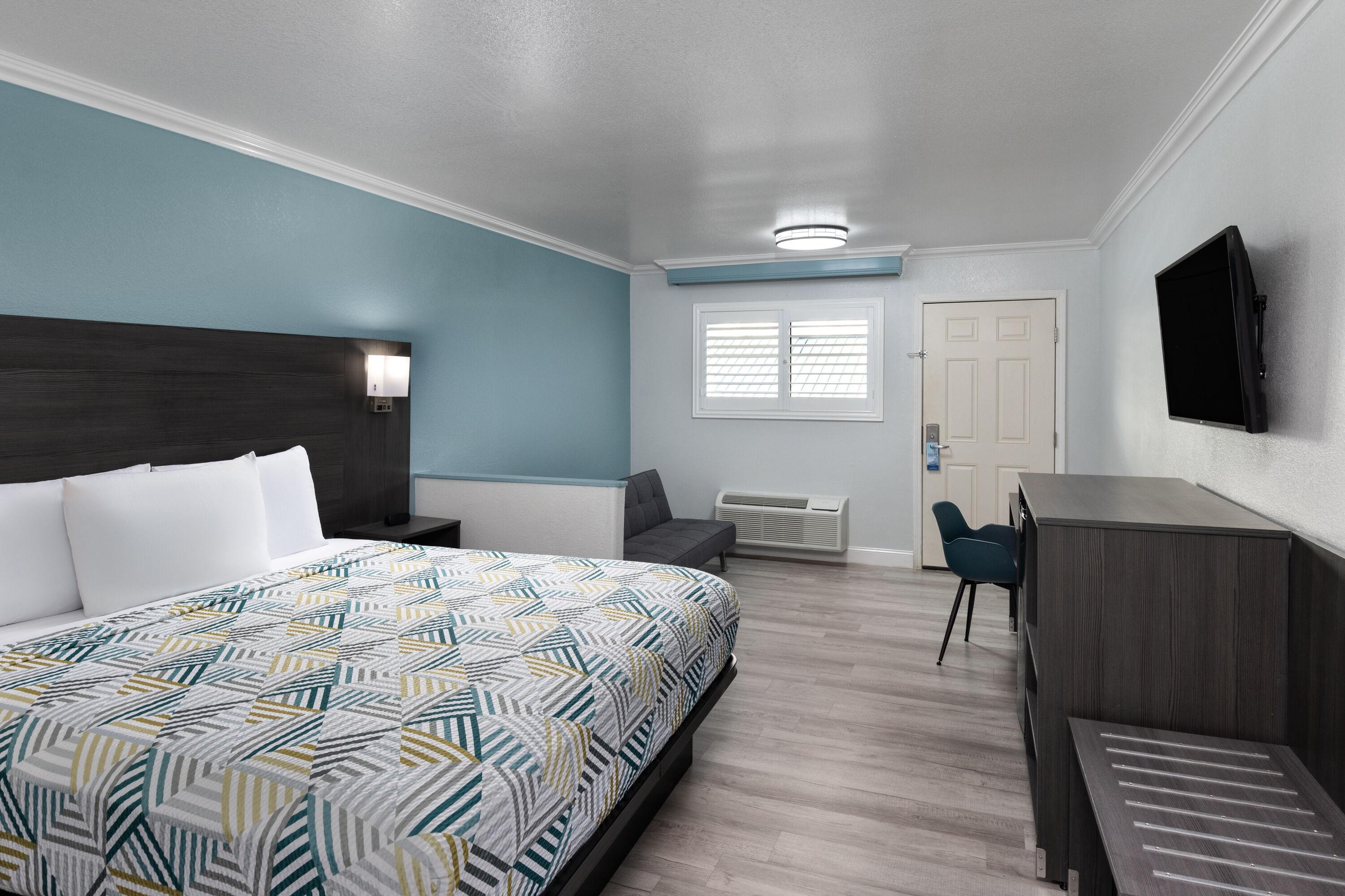 Guest room at the Travelodge by Wyndham Lemoore Near Naval Air Station in Lemoore, California