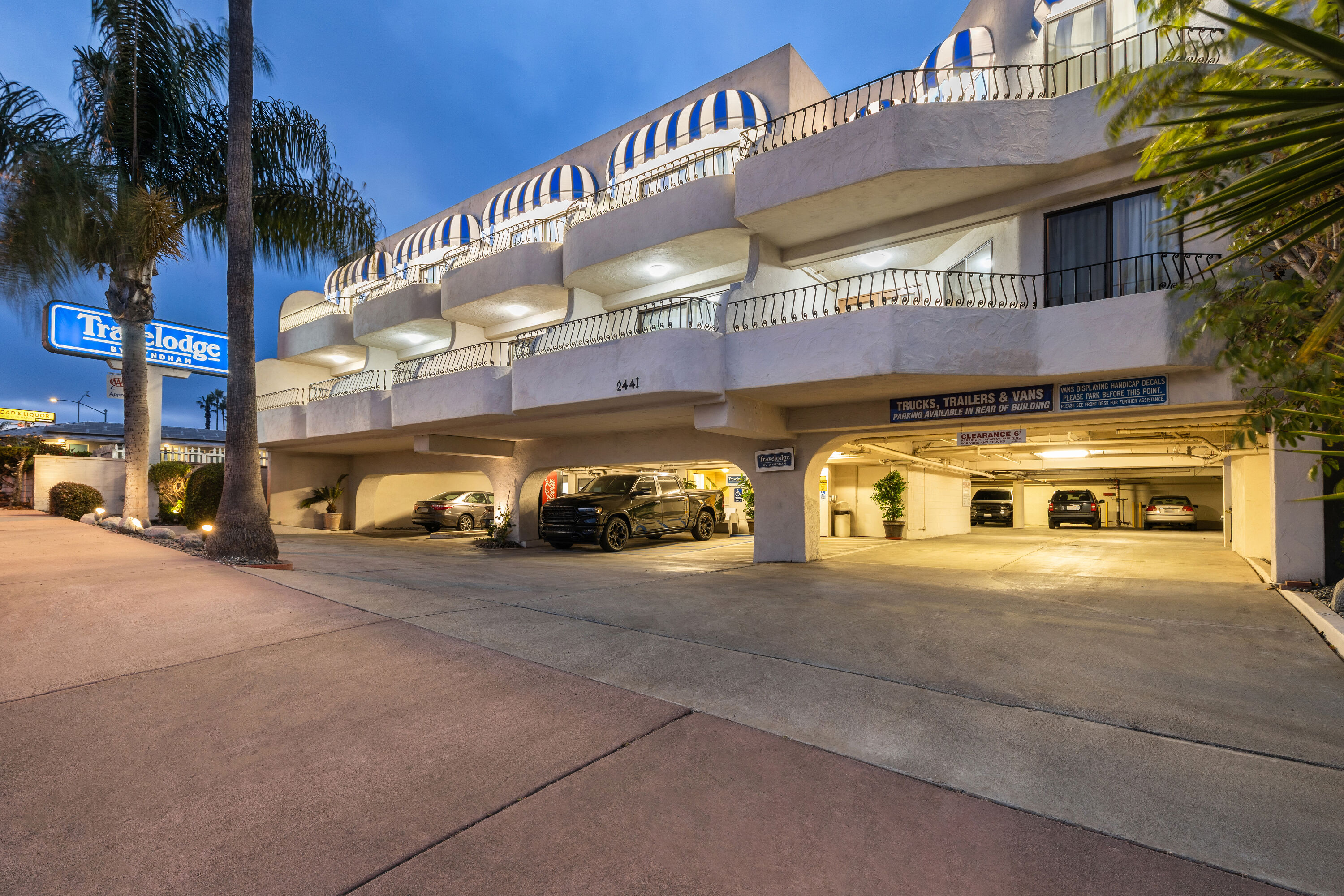 Exterior Night Image of Travelodge by Wyndham San Clemente Beach hotel in San Clemente, California