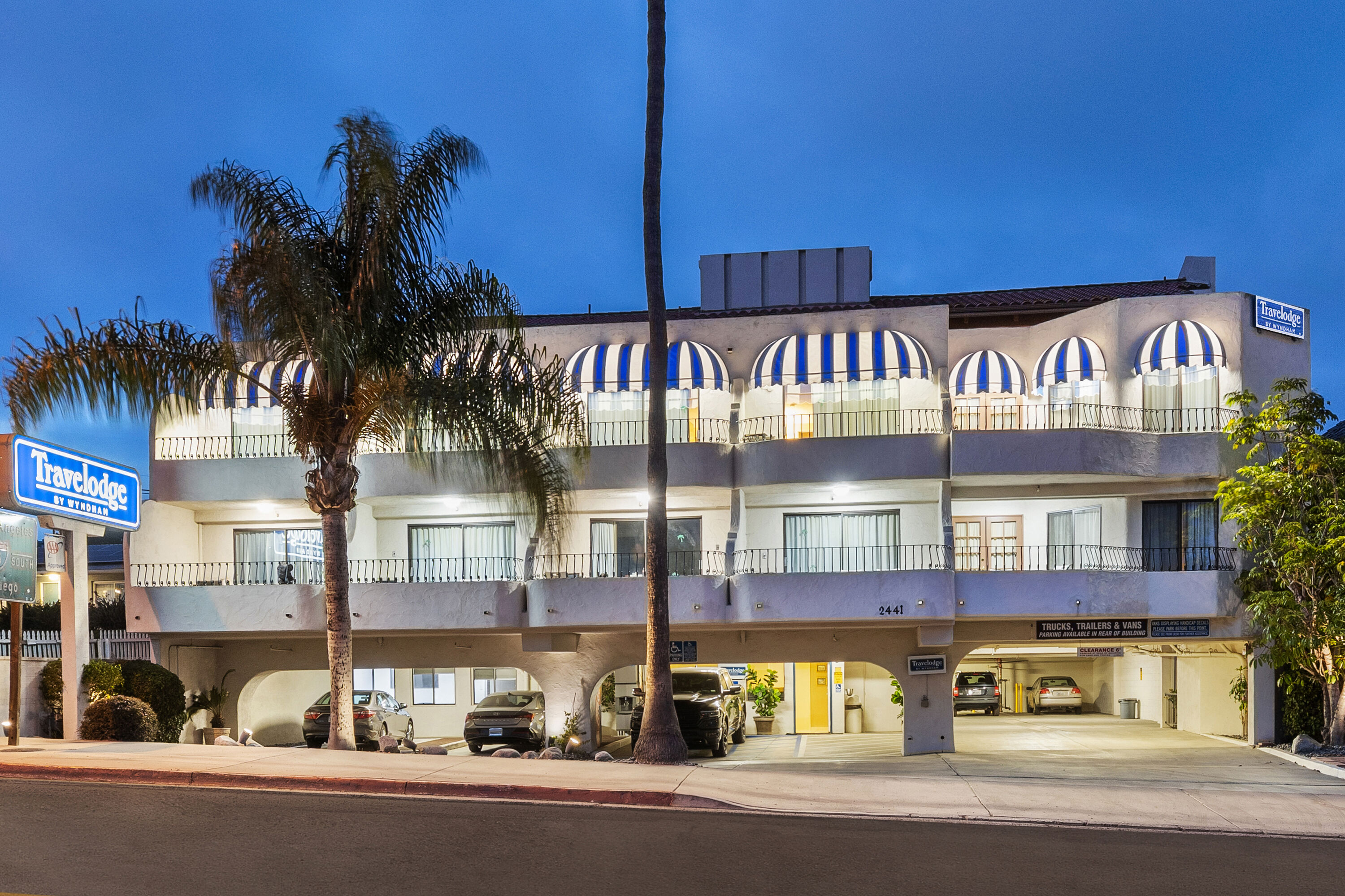 Exterior Night Image of Travelodge by Wyndham San Clemente Beach hotel in San Clemente, California