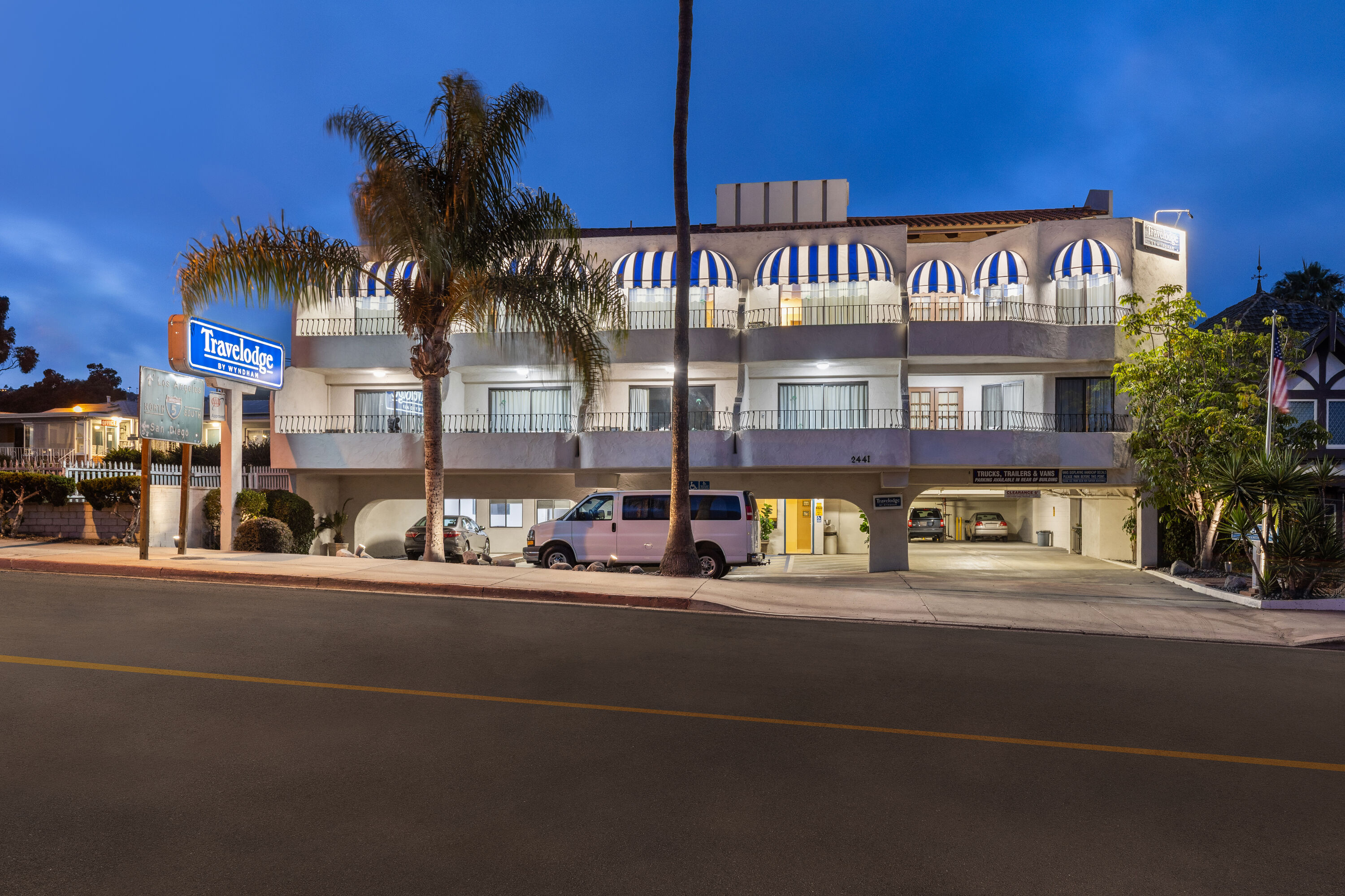 Exterior Night Image of Travelodge by Wyndham San Clemente Beach hotel in San Clemente, California