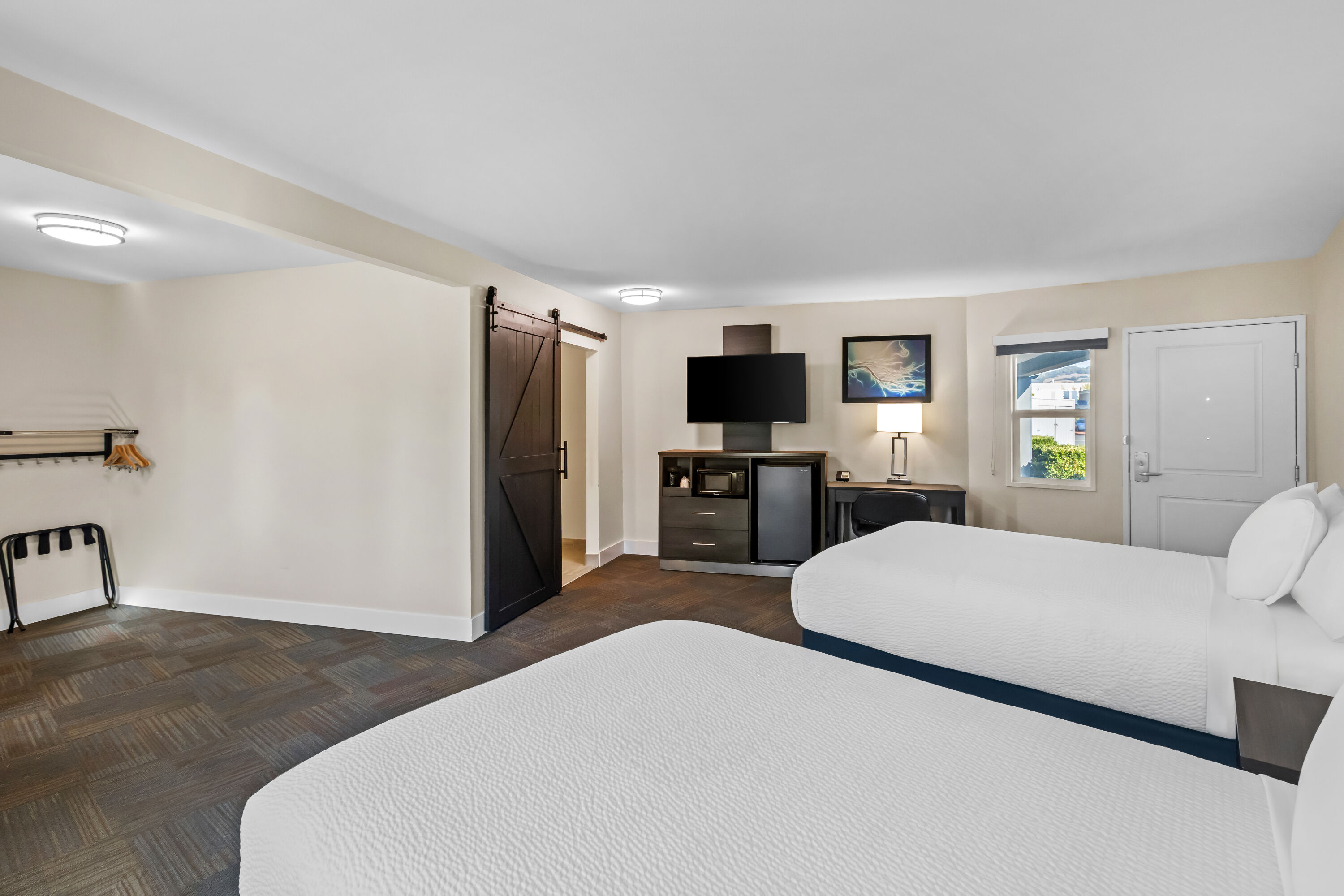 Double bed guest room at the Travelodge by Wyndham Santa Rosa Wine Country in Santa Rosa, California