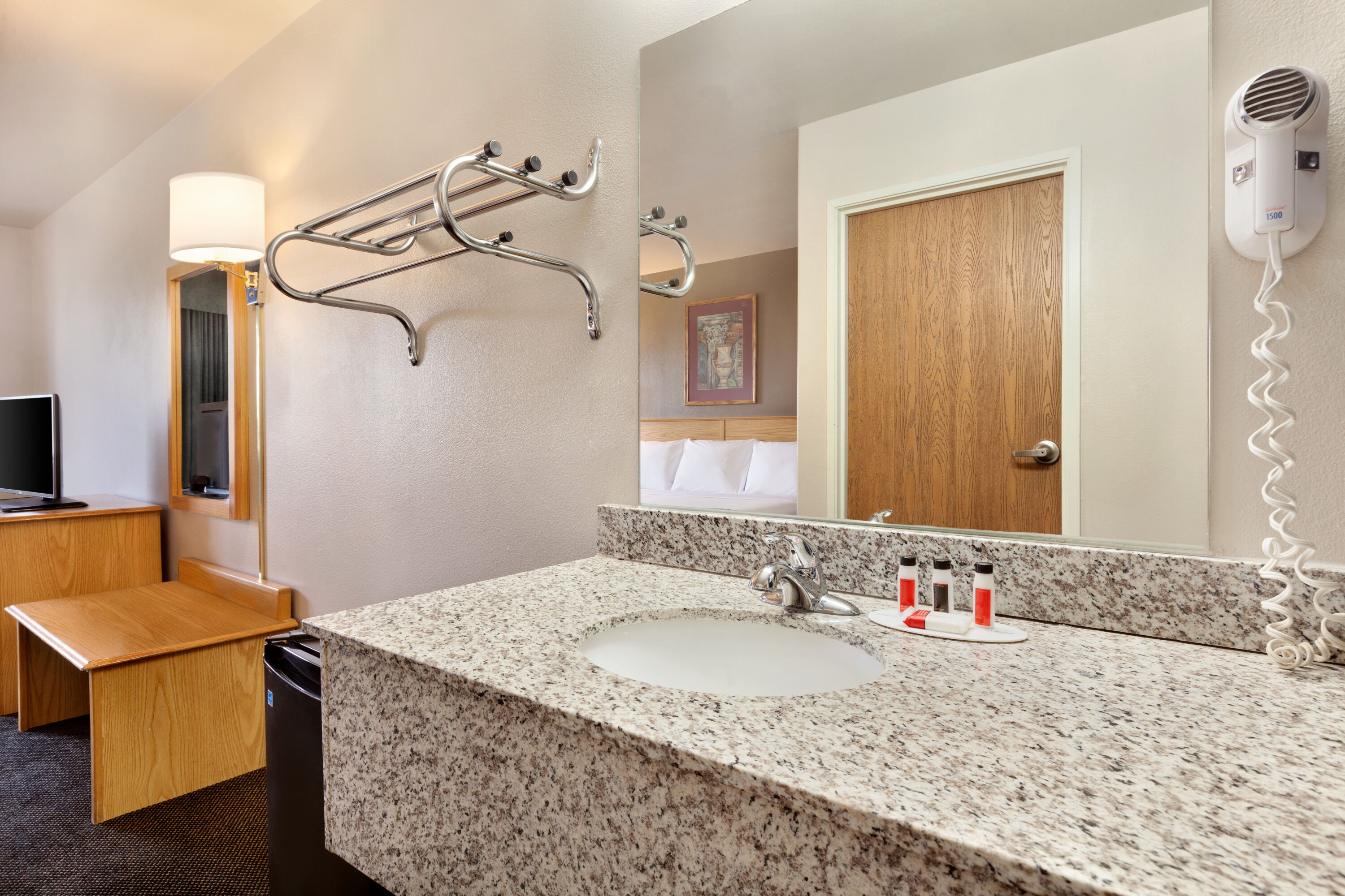 Guest room bath at the Travelodge by Wyndham Yermo in Yermo, California