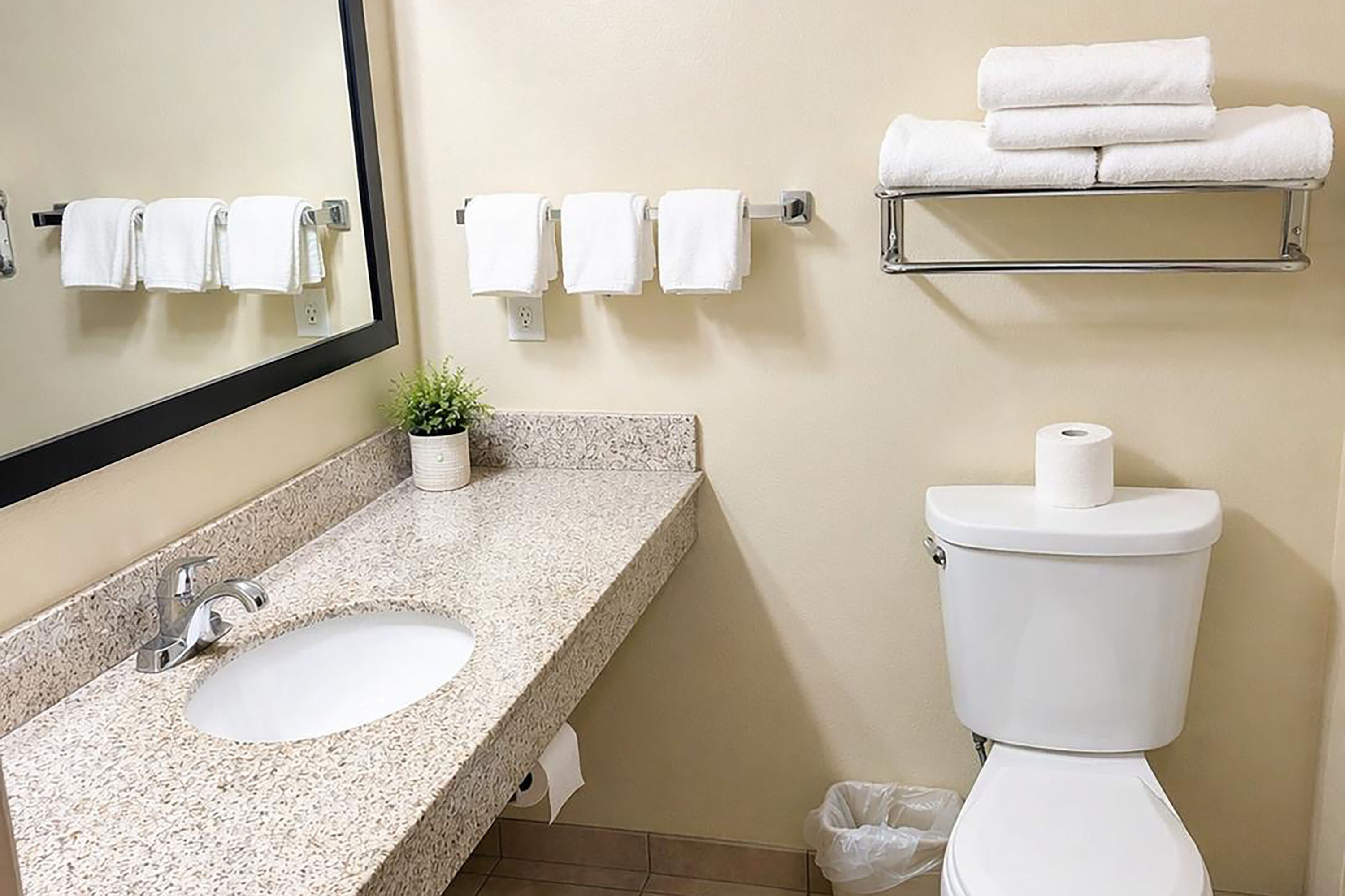 Guest room bath at the Travelodge by Wyndham Steele in steele, North Dakota