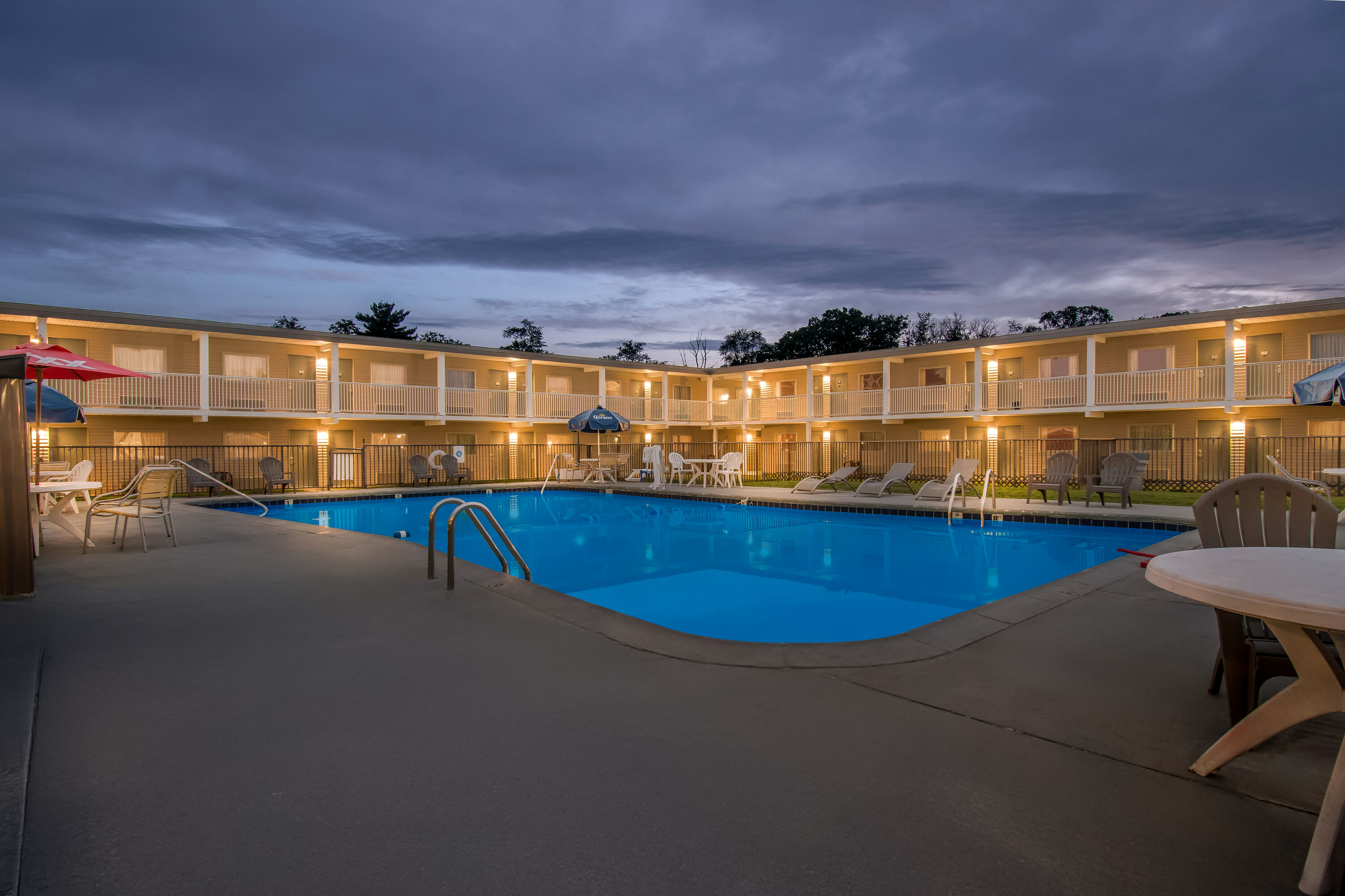 Pool night image at the Travelodge by Wyndham Shamokin Dam/Selinsgrove in Shamokin Dam, Pennsylvania