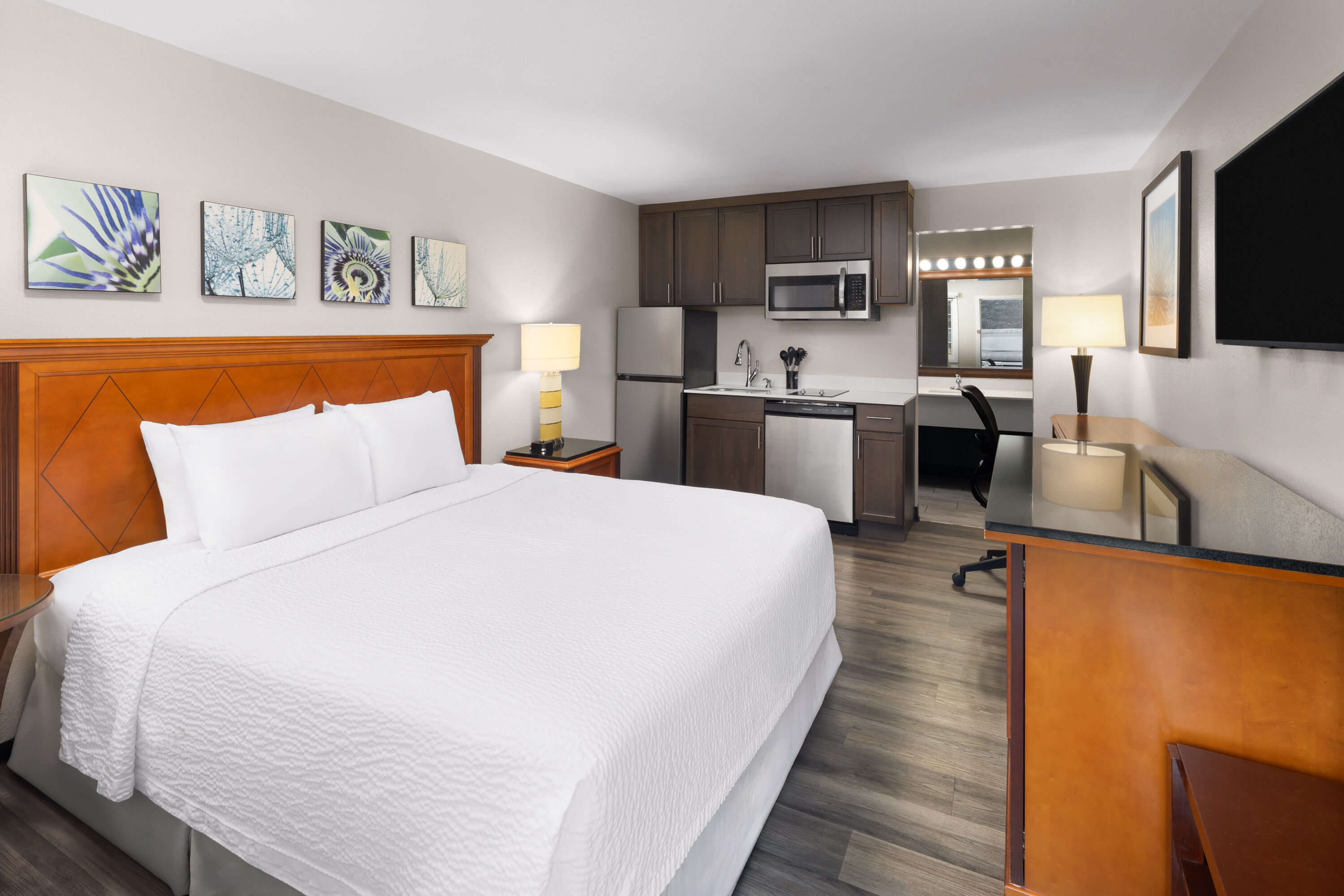 Guest room at the Basecamp Puyallup a Travelodge by Wyndham in Puyallup, Washington