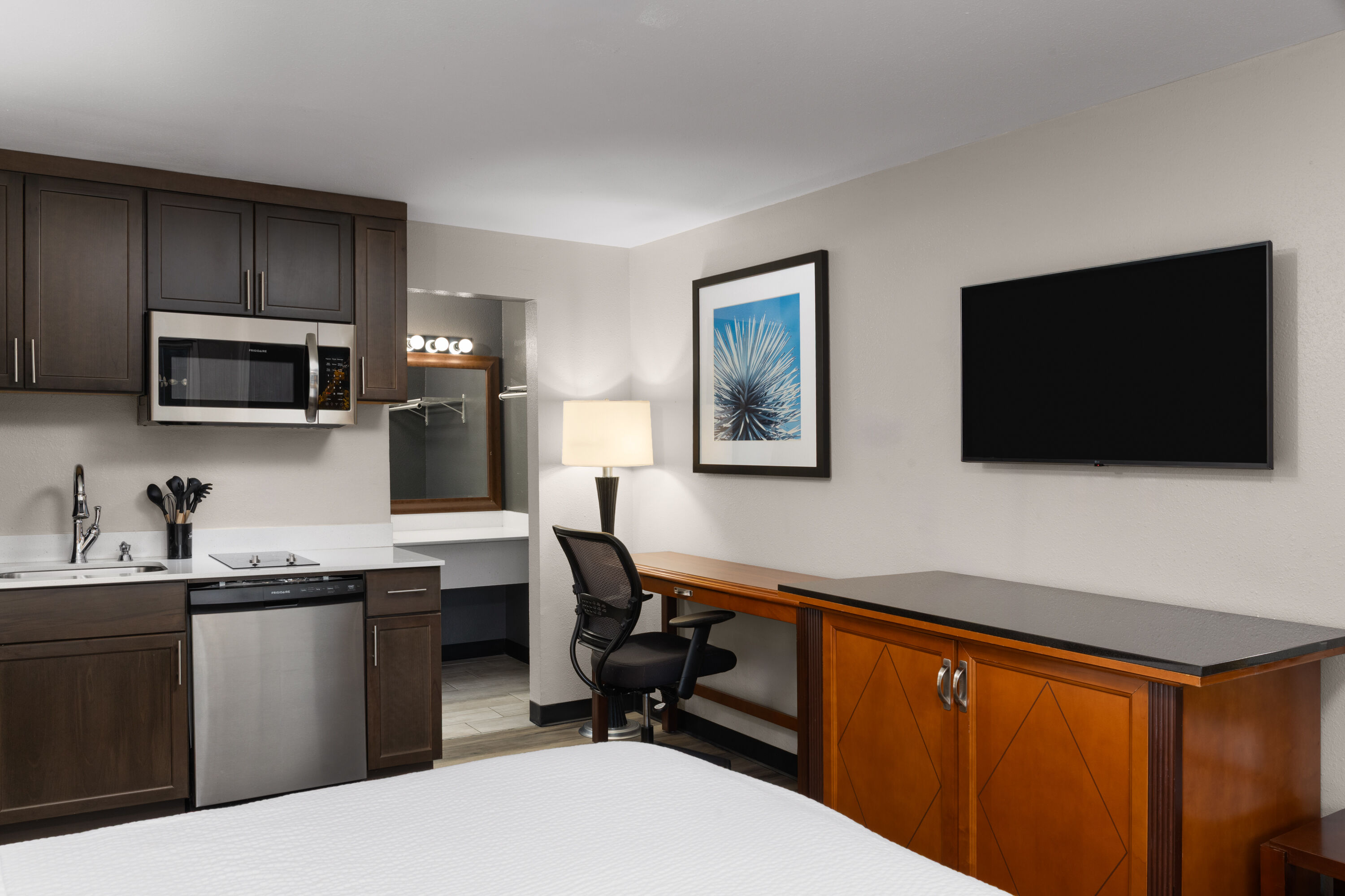 Guest room at the Basecamp Puyallup a Travelodge by Wyndham in Puyallup, Washington