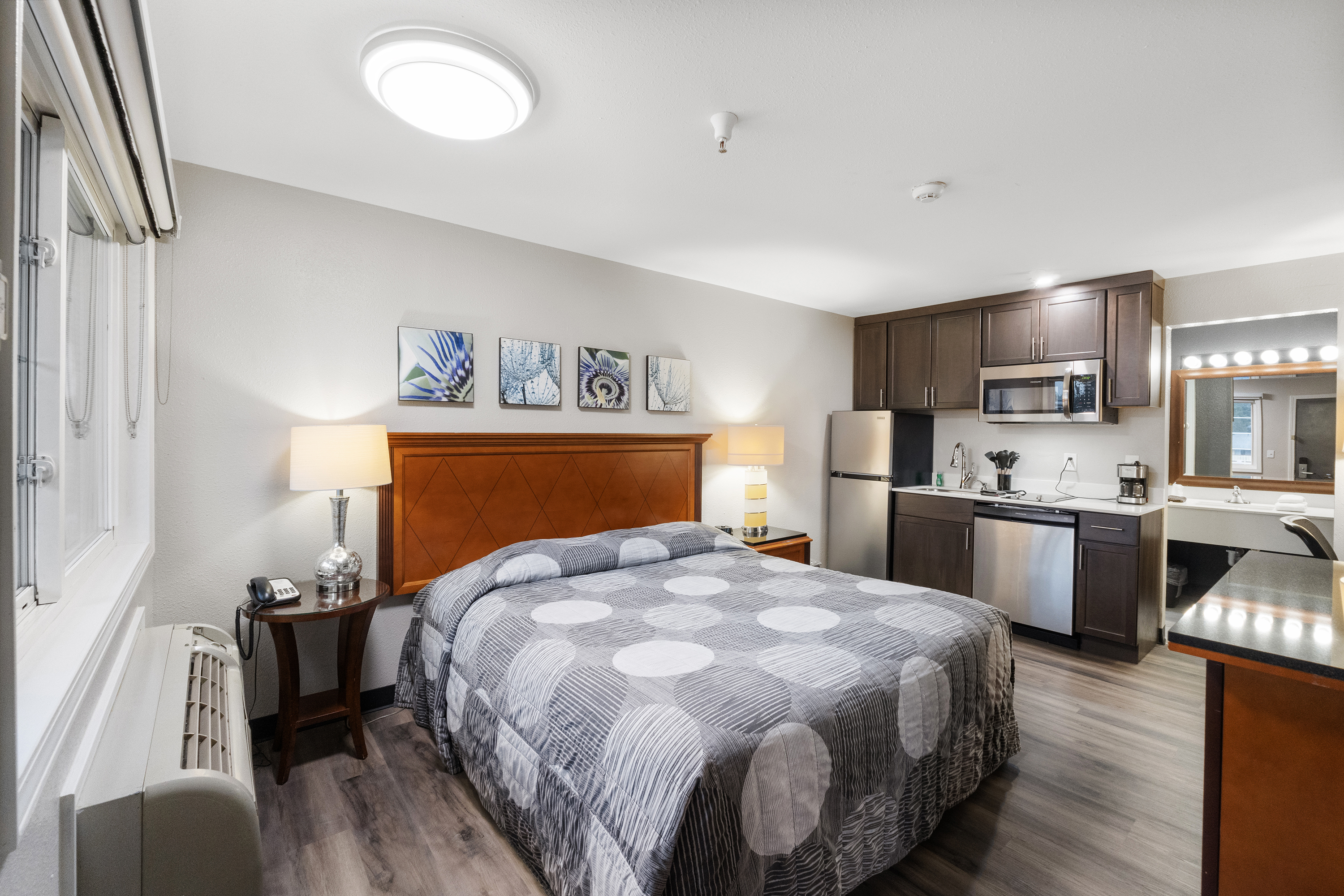 Guest room at the Basecamp Puyallup a Travelodge by Wyndham in Puyallup, Washington