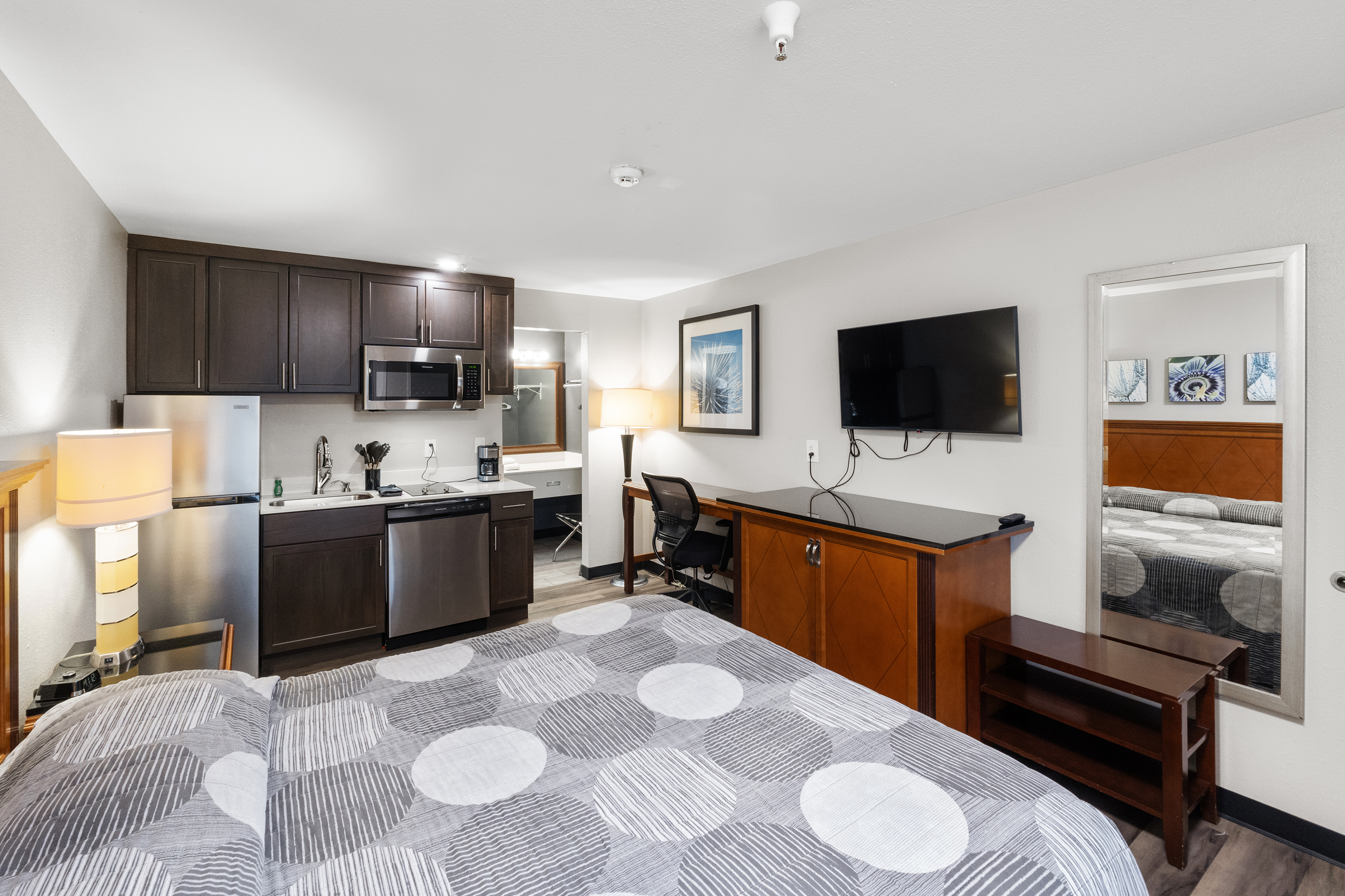 Guest room at the Basecamp Puyallup a Travelodge by Wyndham in Puyallup, Washington