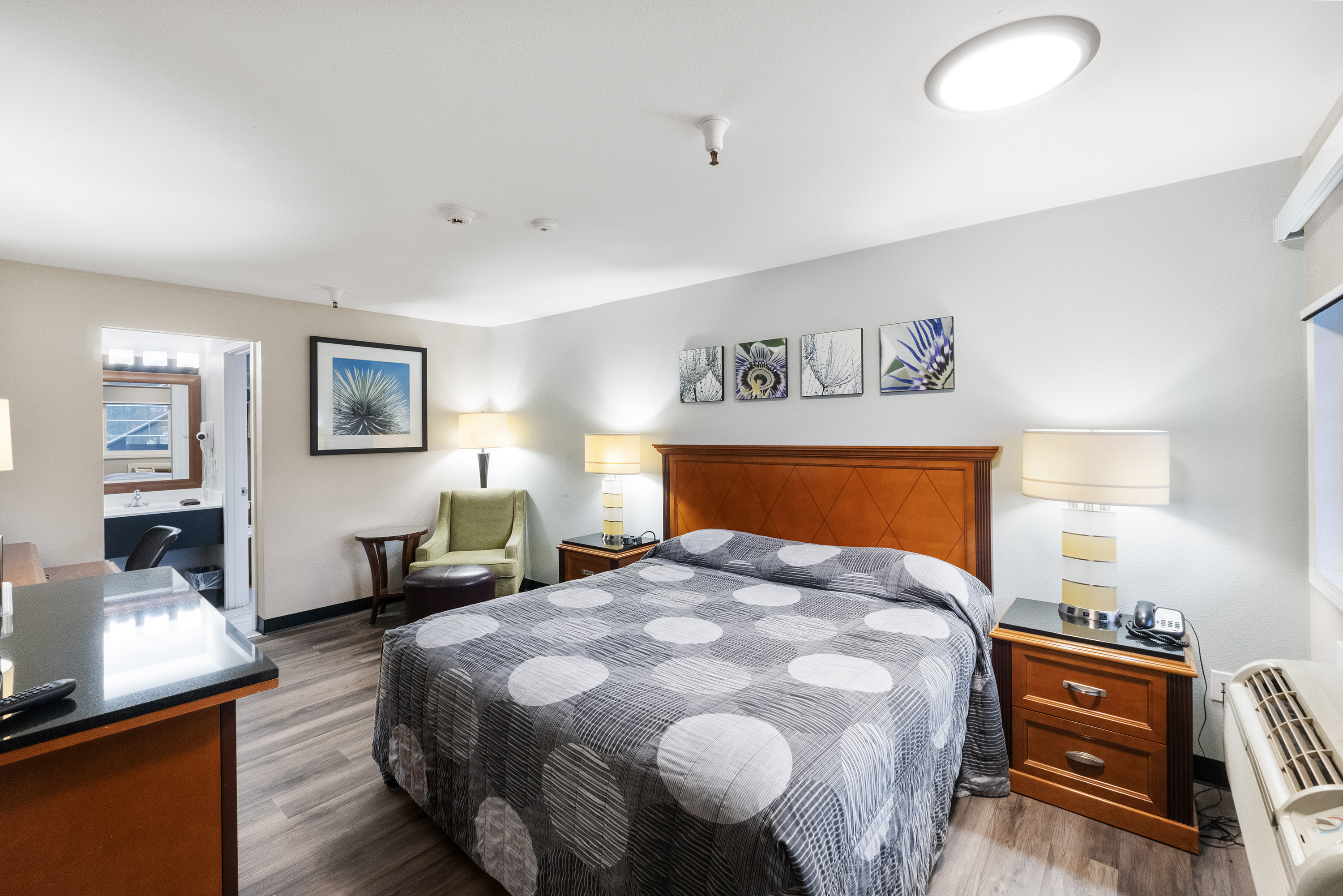 Guest room at the Basecamp Puyallup a Travelodge by Wyndham in Puyallup, Washington